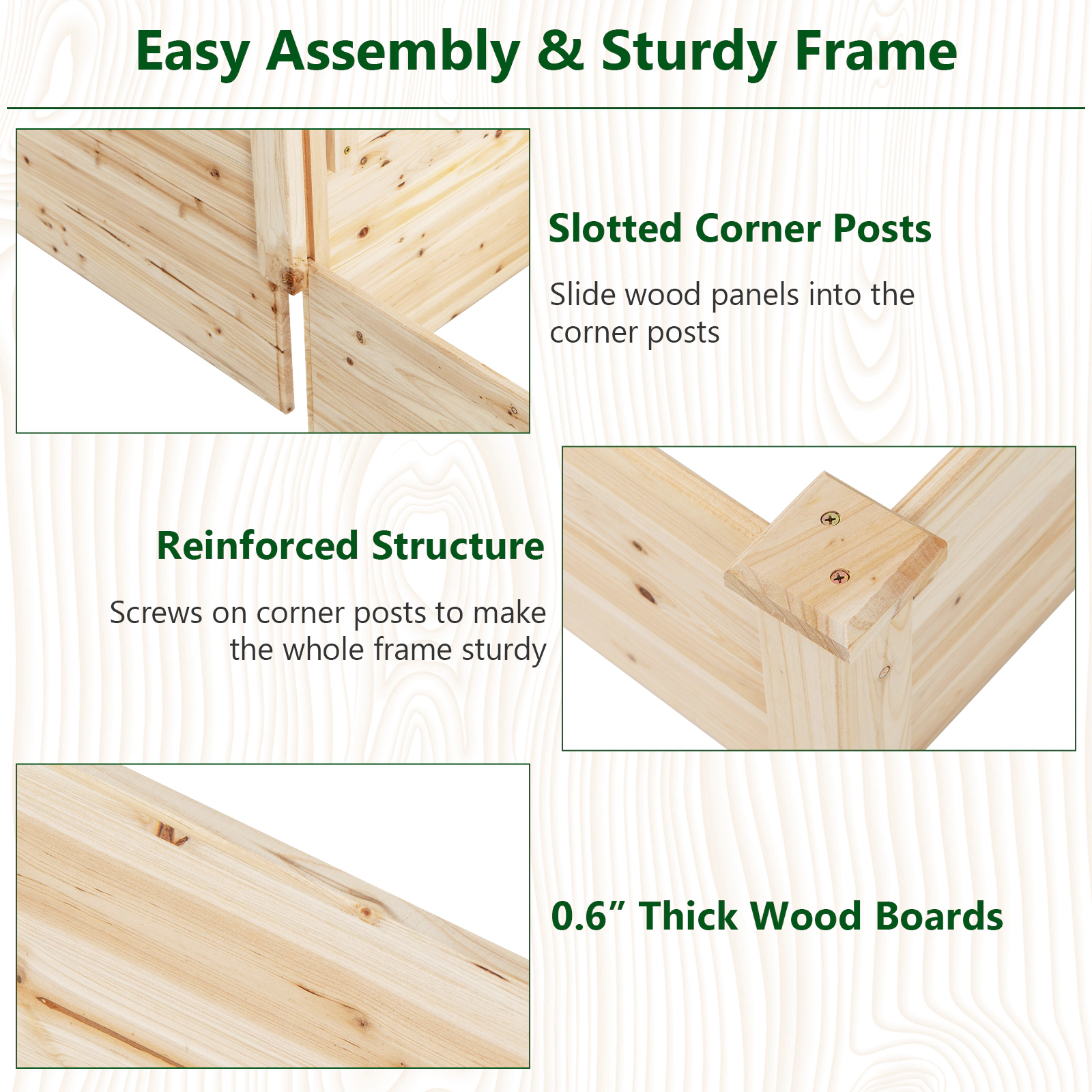 SUGIFT Raised Fir Wood Garden Bed with Trellis and Dual Planter Boxes 53-in Tall Natural