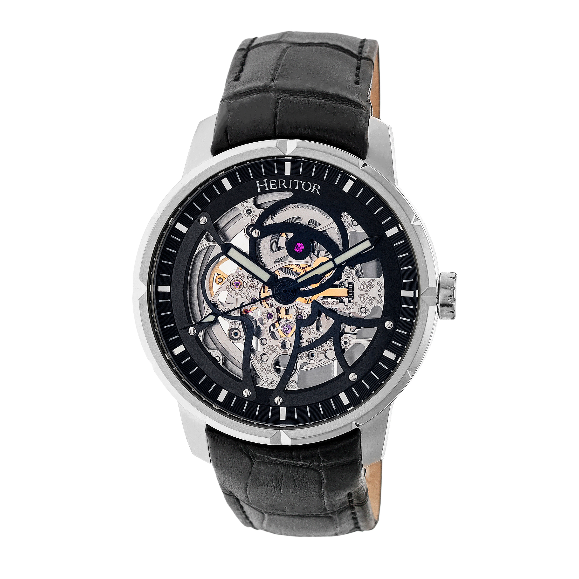 Heritor Automatic Ryder Skeleton Leather-Band Watch