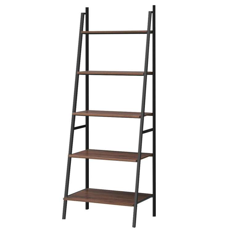 Hivvago 5 Tier Leaning Bookshelf Wood Metal Bookcase