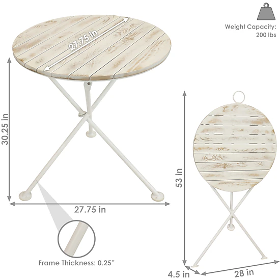 Sunnydaze French Country 28-Inch Round Folding Wood Bistro Table ...