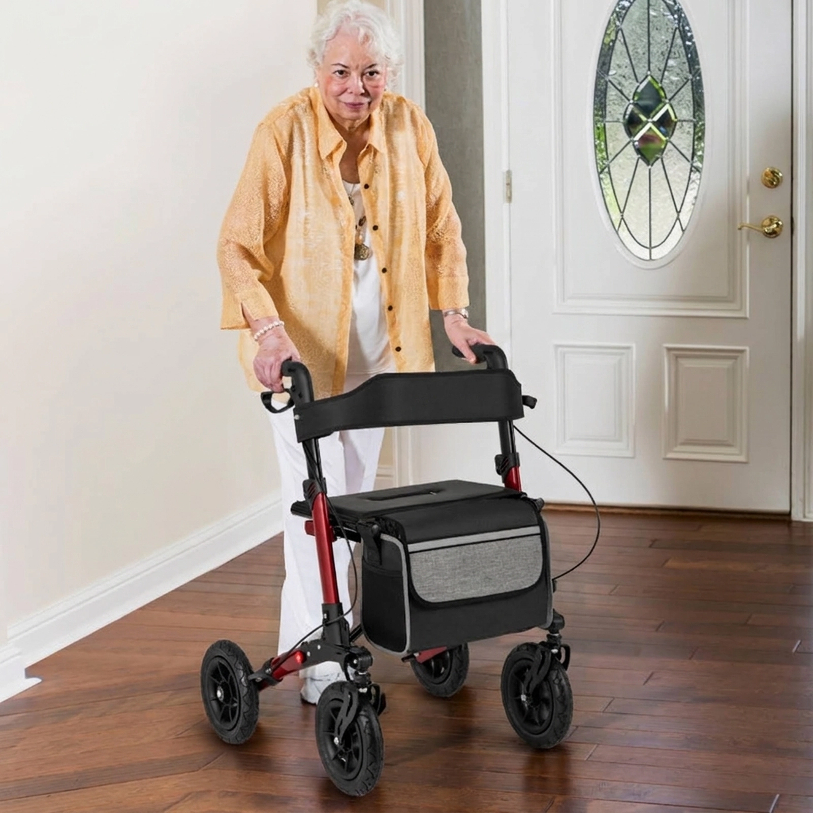 SUGIFT Red All Terrain Rollator Walker with 9-in Pneumatic Tires 24.4-in W 32.3-in D 308-lb User Capacity