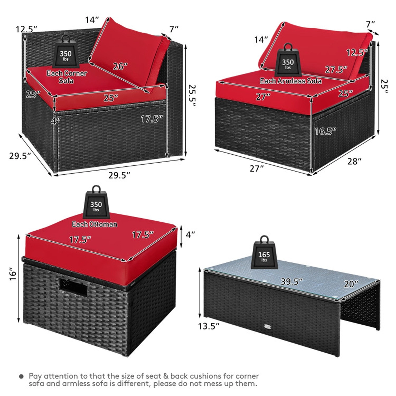 SUGIFT 8-Piece Red Patio Rattan Sectional Set with Storage Box and 2 Ottomans 17.5-in Seat H 350-lb Sofa Capacity