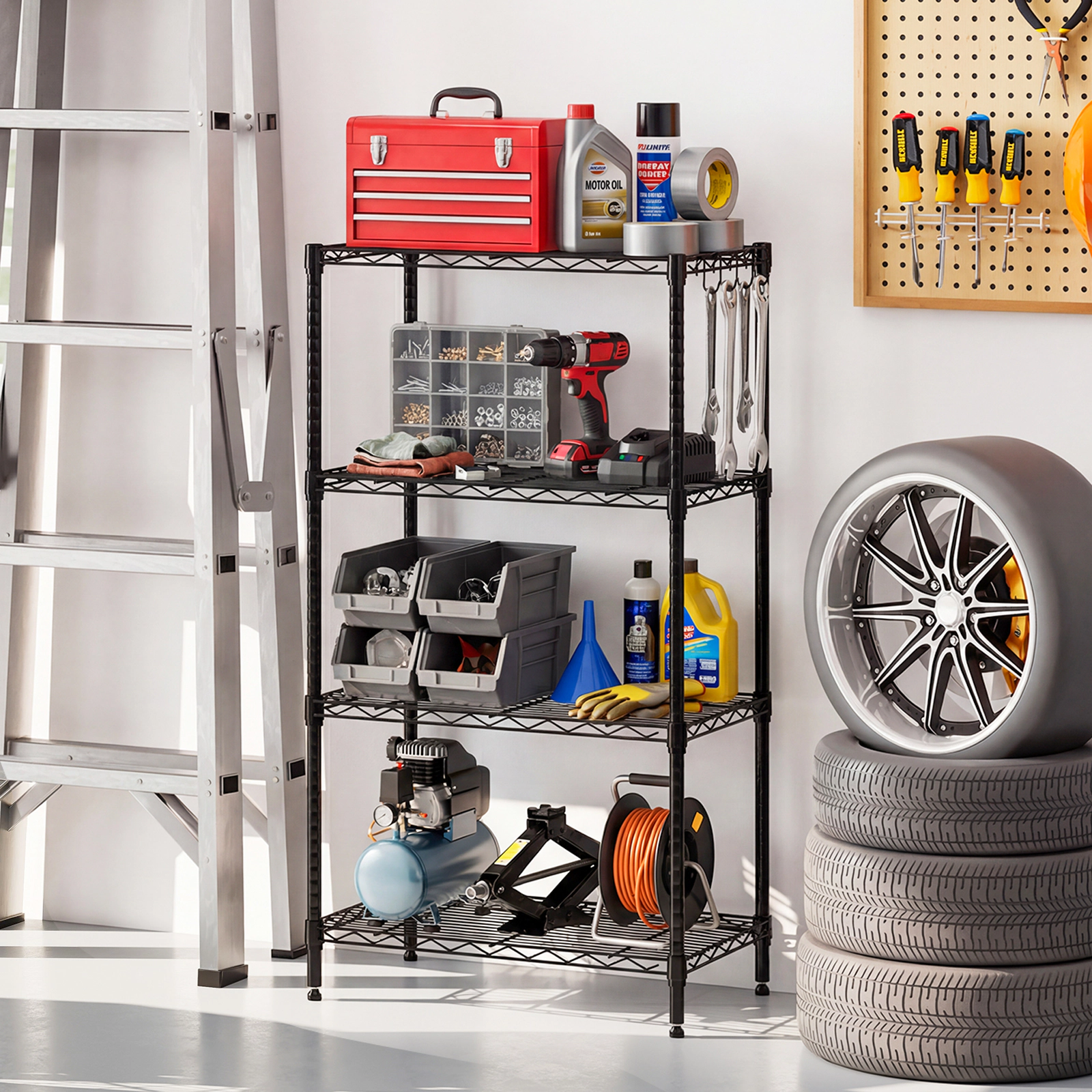 SlickBlue Adjustable Wire Shelf Organizer with Hooks for Multiple Spaces