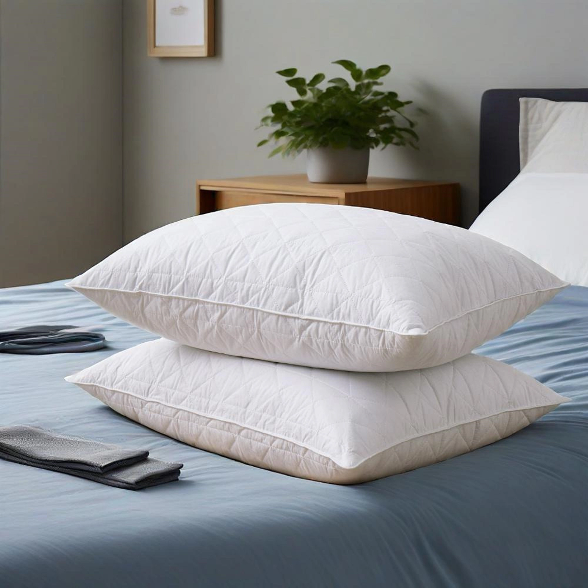 Unikome 100% Cotton Goose Feather Pillows Set of 2, Wave Quilted Design, Medium-Firm Support