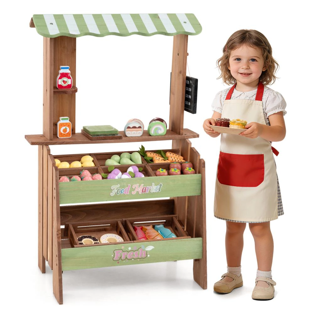Hivvago Wooden Grocery Store with Chalkboard and Accessories Montessori Toy