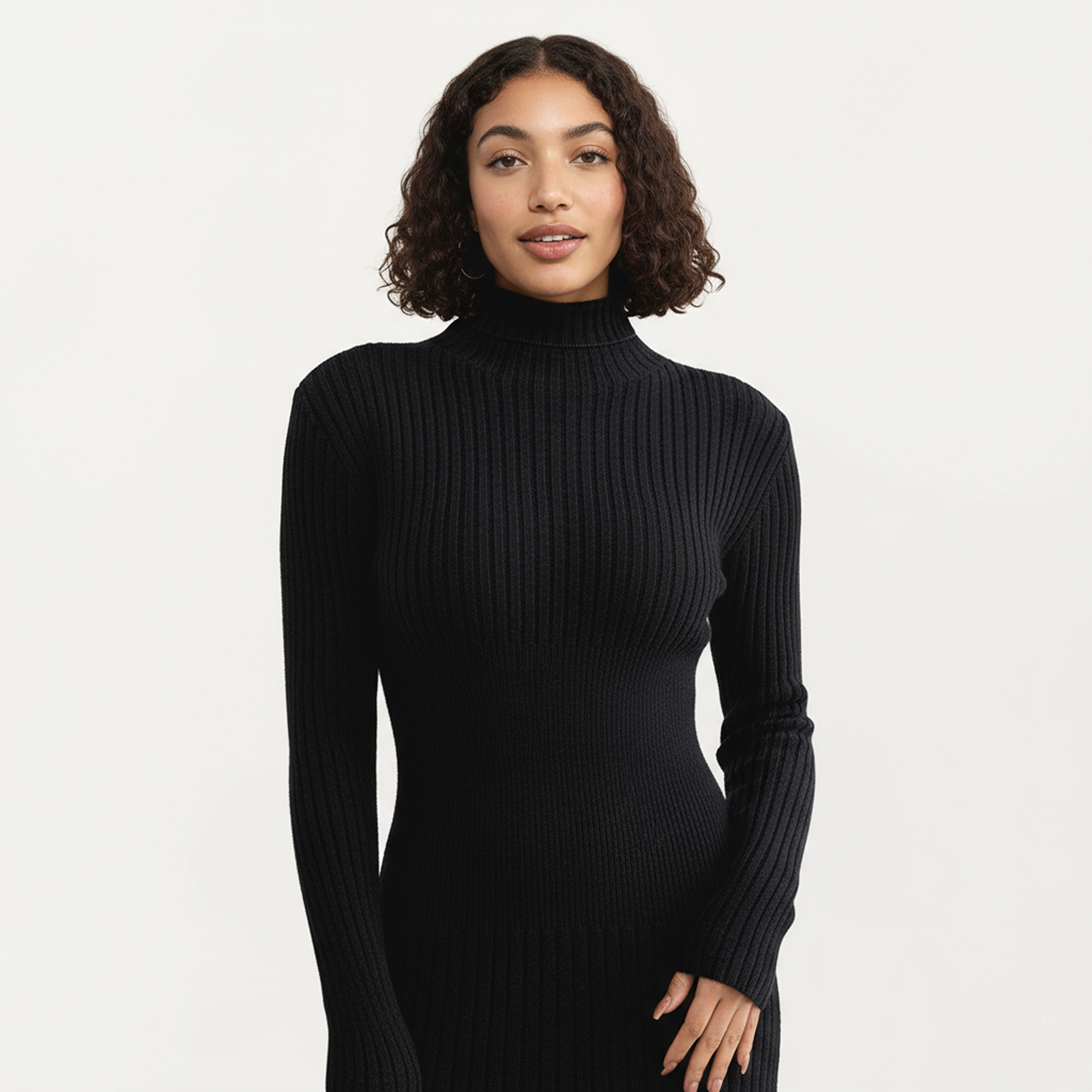 Anna-Kaci Women's Long Sleeve Ribbed Knit Contrast Hem Stripe Midi Dress