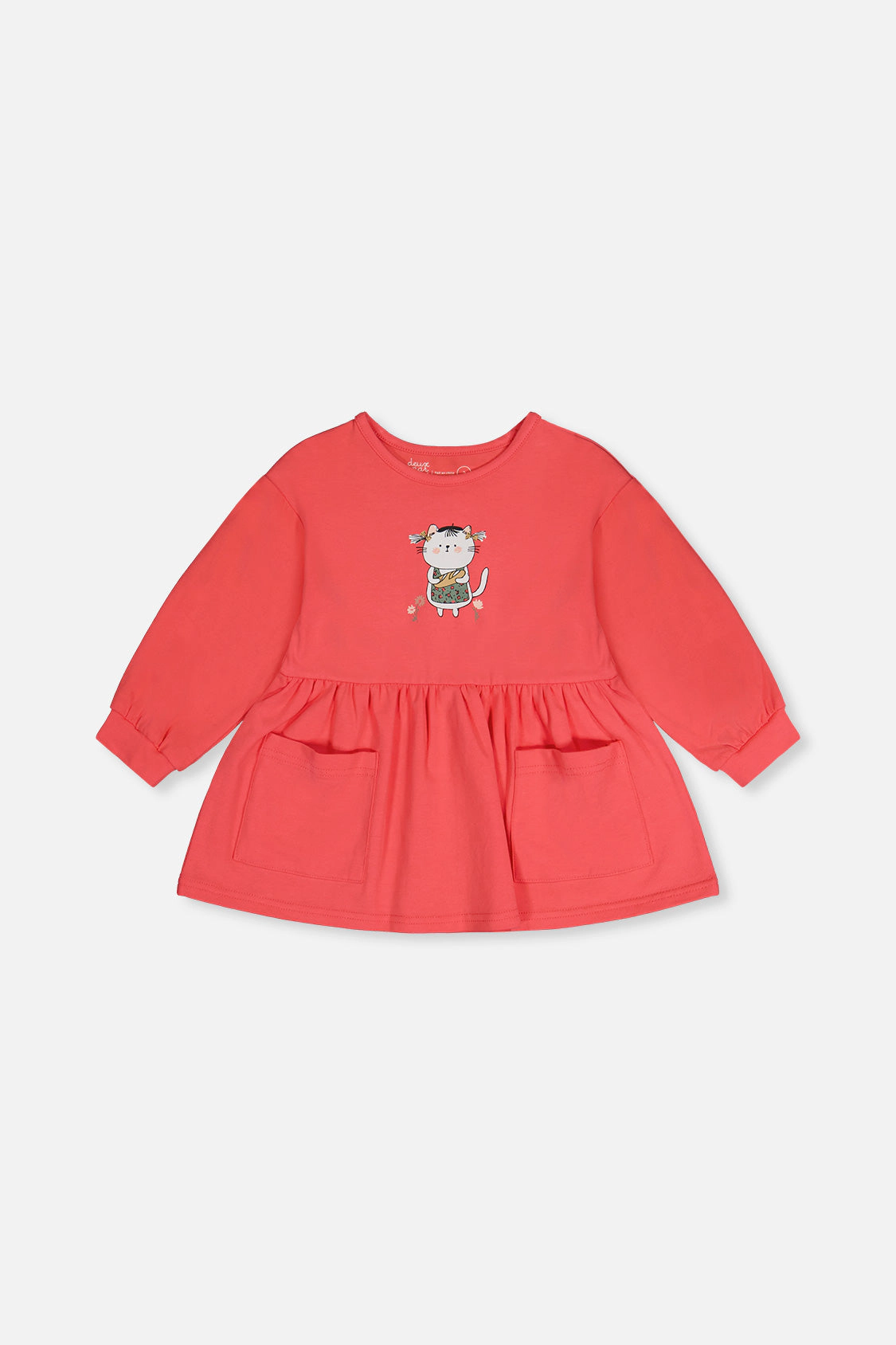 Deux par Girls Cat Graphic Patch-Pocket Organic Cotton Tunic