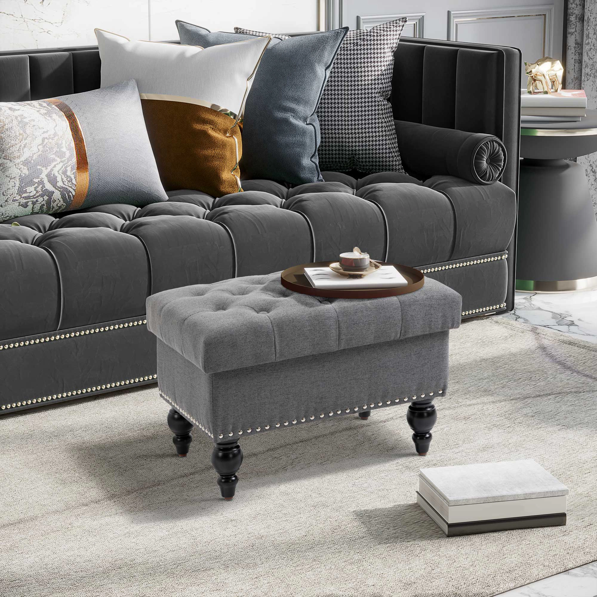 Hivvago 25 Inch Storage Ottoman With Lift-Off Lid