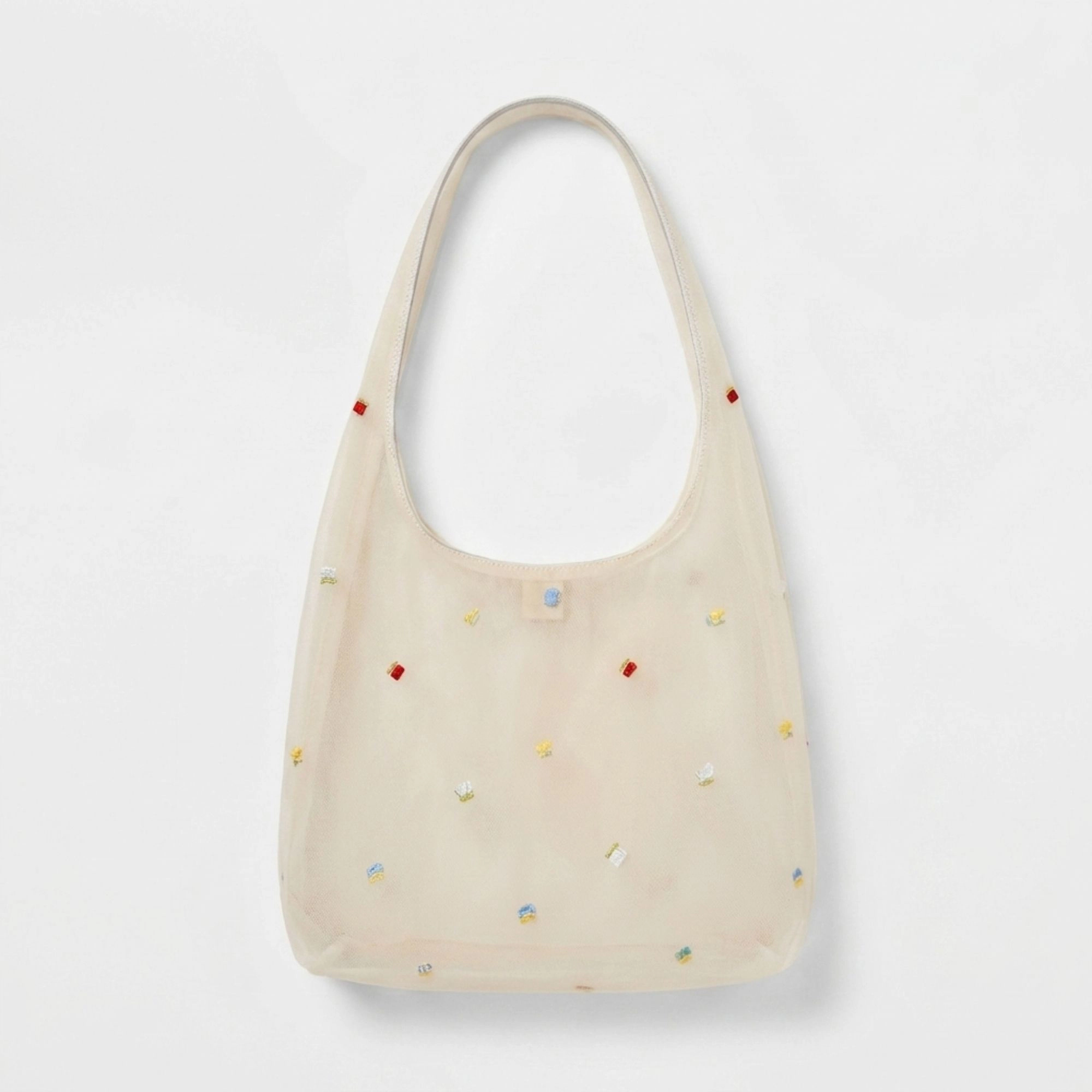 Alilang Women's Mesh Shoulder Bag with Beaded Detail and Soft Inner Pouch, White