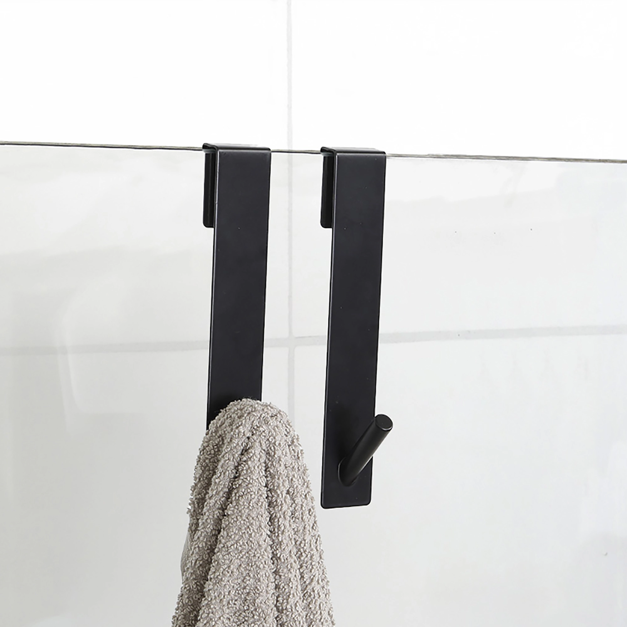 Evideco French Home Goods Stainless Steel Over-Glass Shower Hooks Set of 2 - For Frameless Glass Doors 0.6