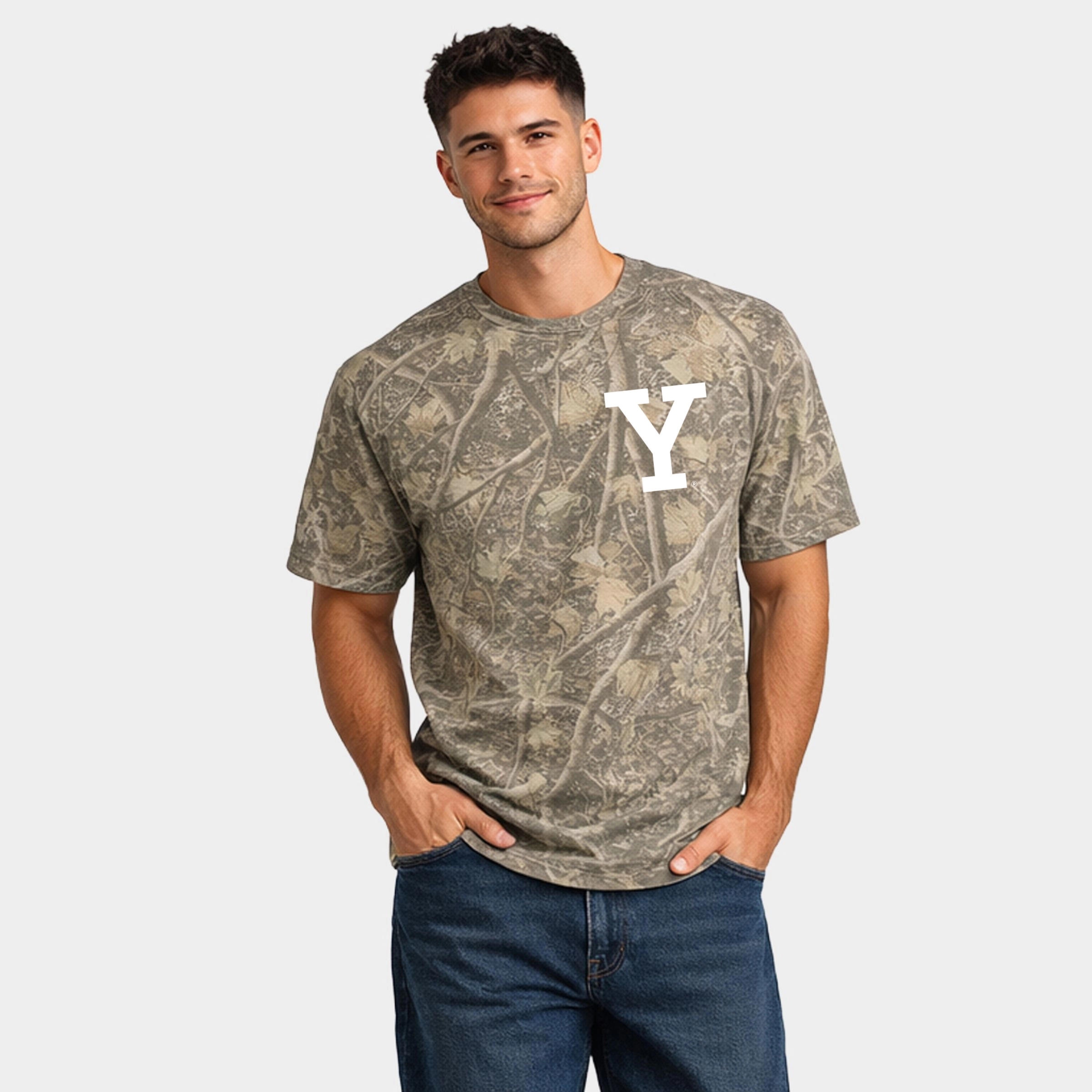 Simply Sage Market - Men's Heavyweight Camo Tee Yale 1701 New Haven Distressed Front and Back