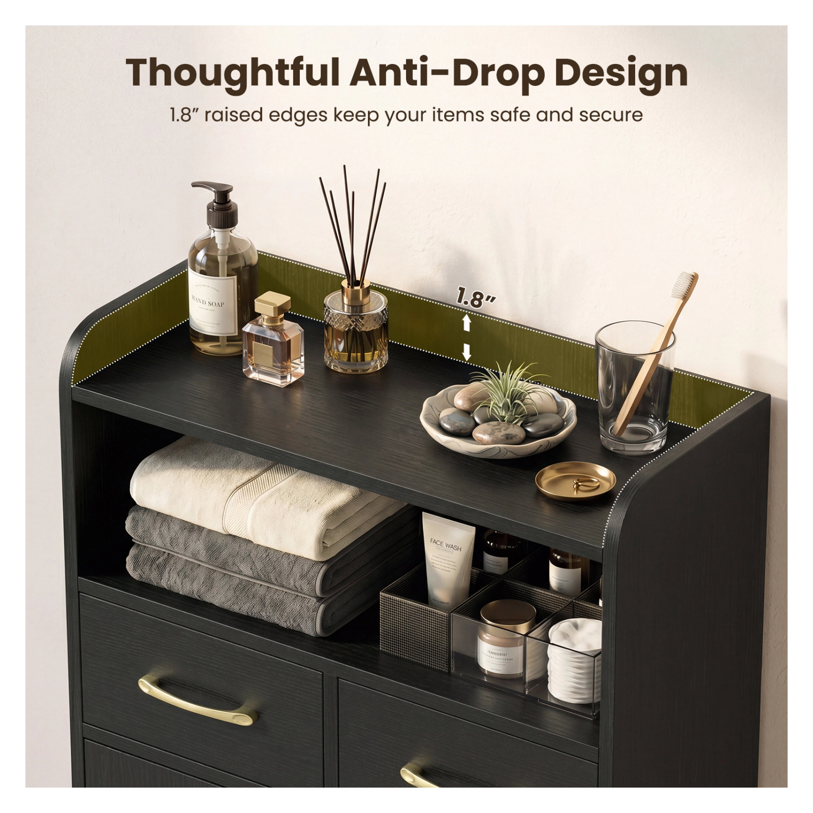 Glintex 42.5-Inch Bathroom Cabinet with Twin Drawers Metal Legs and Anti-Drop Design