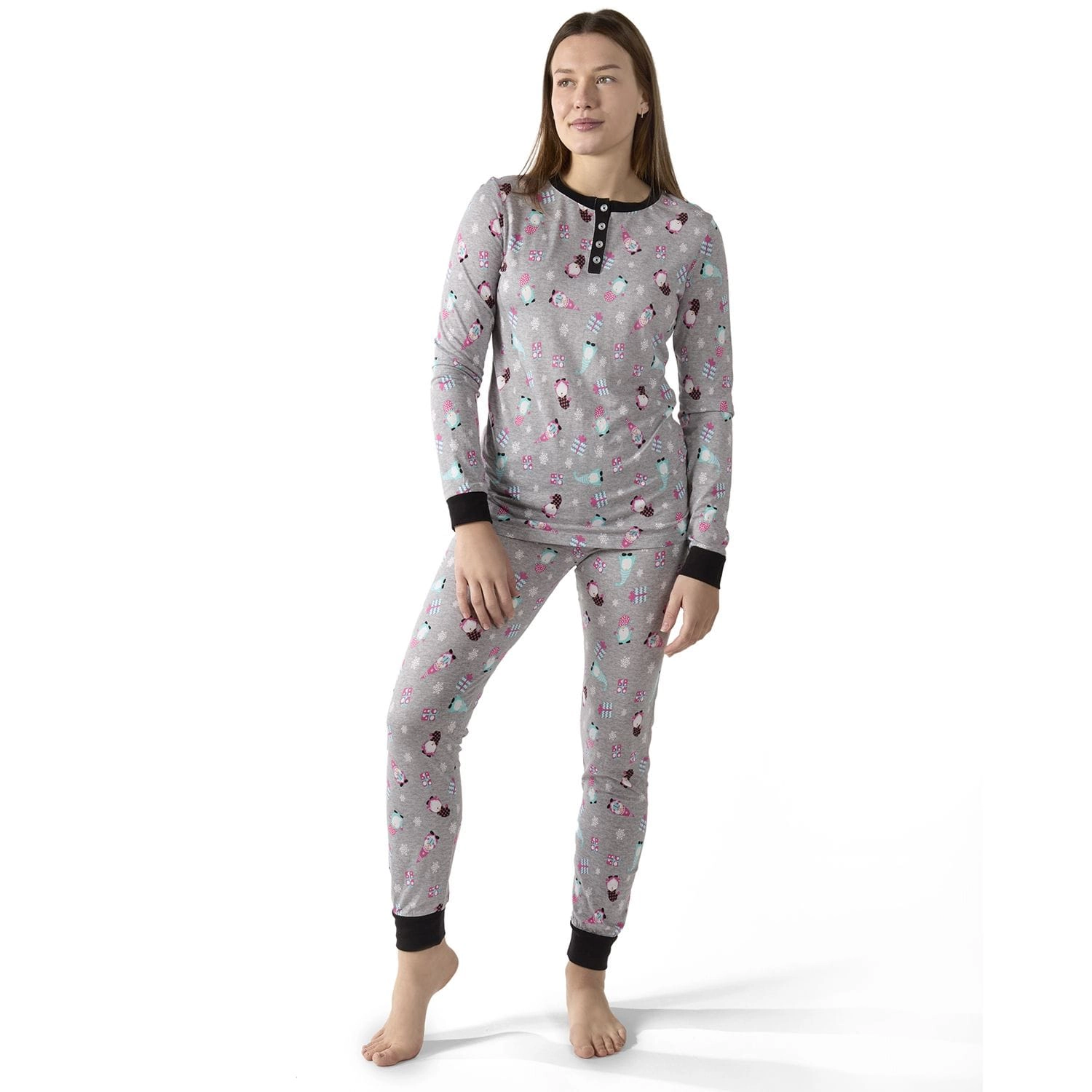 MeMoi Women's Holiday Gnomes Two-Piece PJ Set a Bag