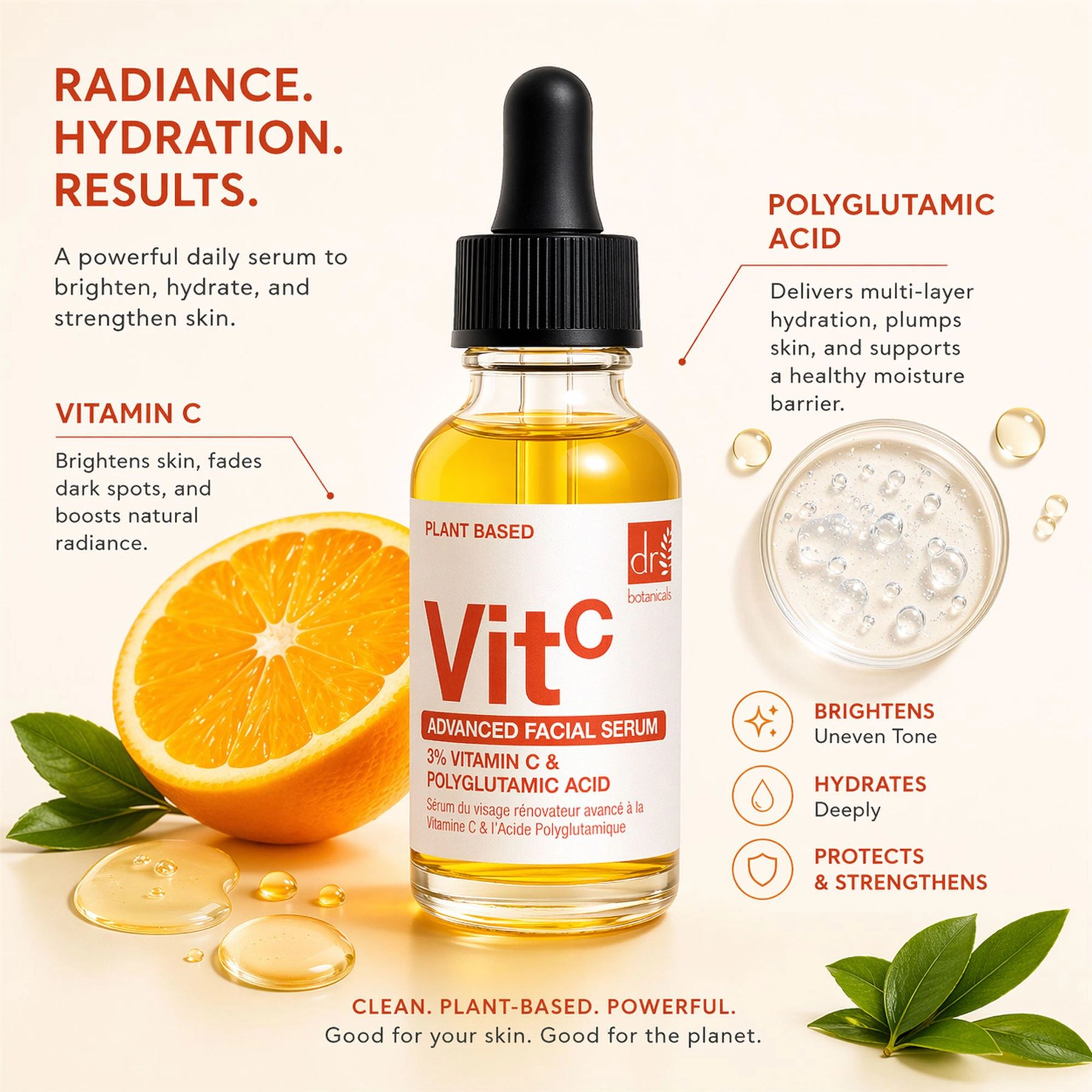 Dr Botanicals Advanced Facial Serum 3% Vitamin C with Polyglutamic Acid 30ml