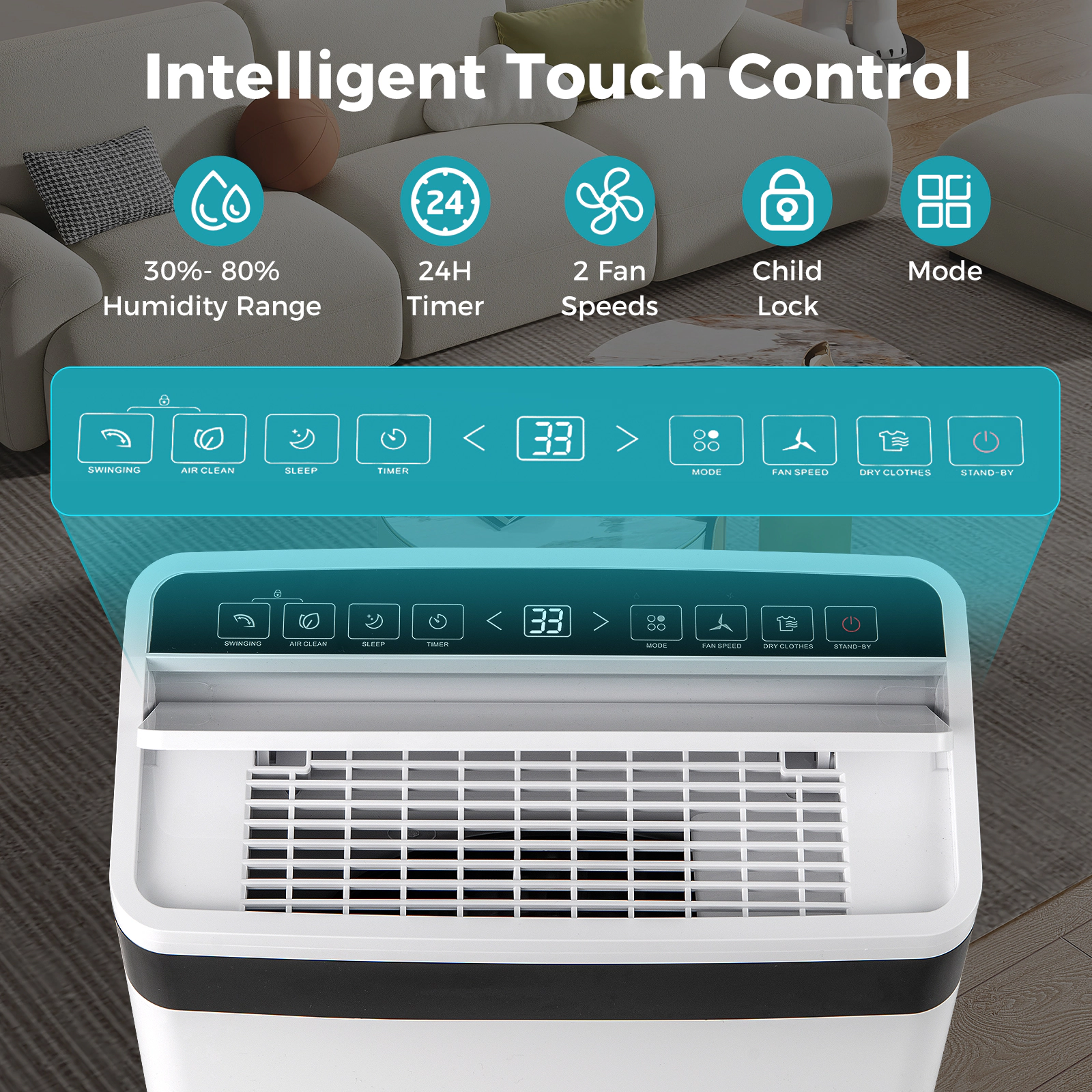 Slickblue Unisex Portable 57 Pint Large Area Dehumidifier for Home