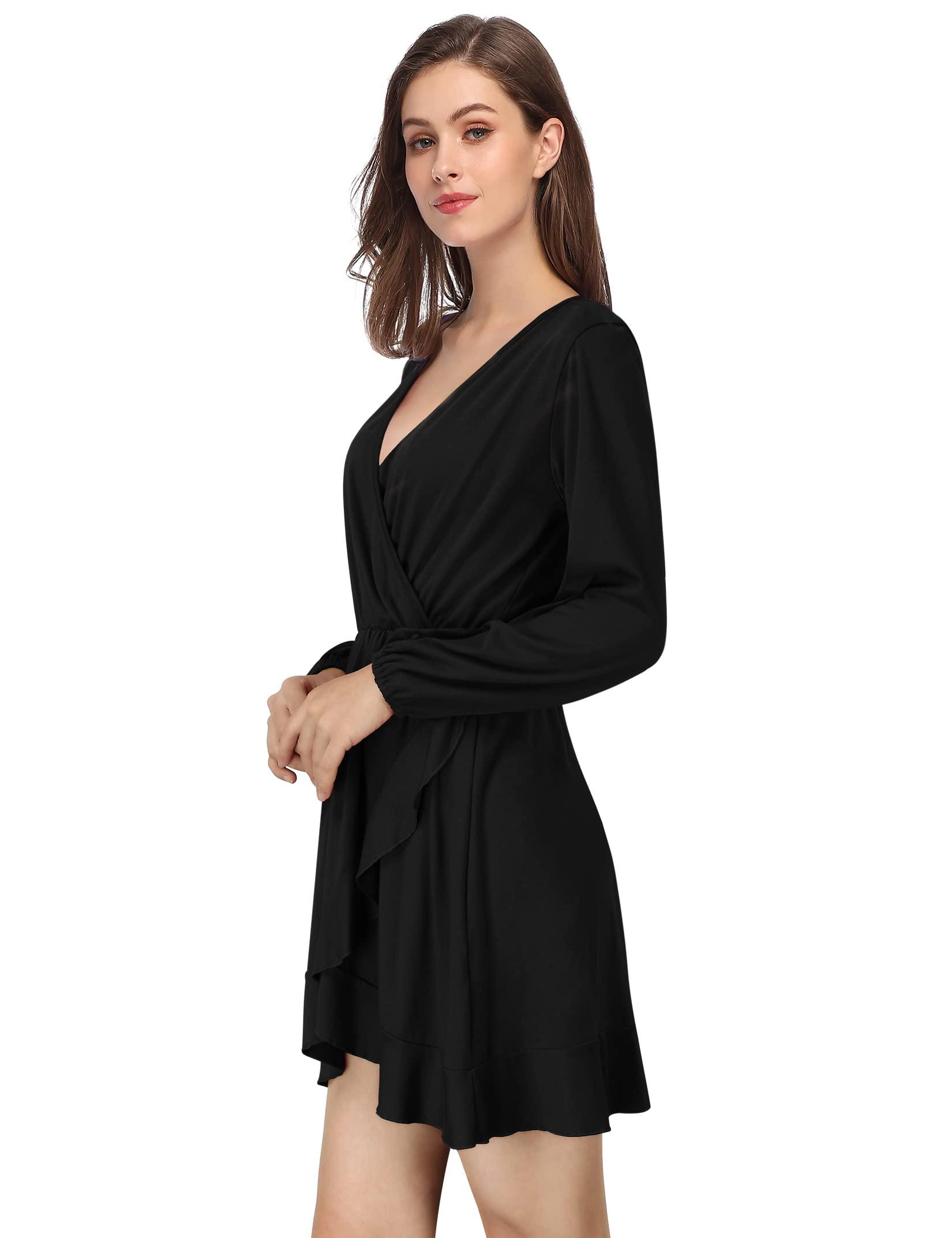 KOJOOIN Women's V-Neck A-line Lightweight Long Sleeve Casual Fall Dress Outfits