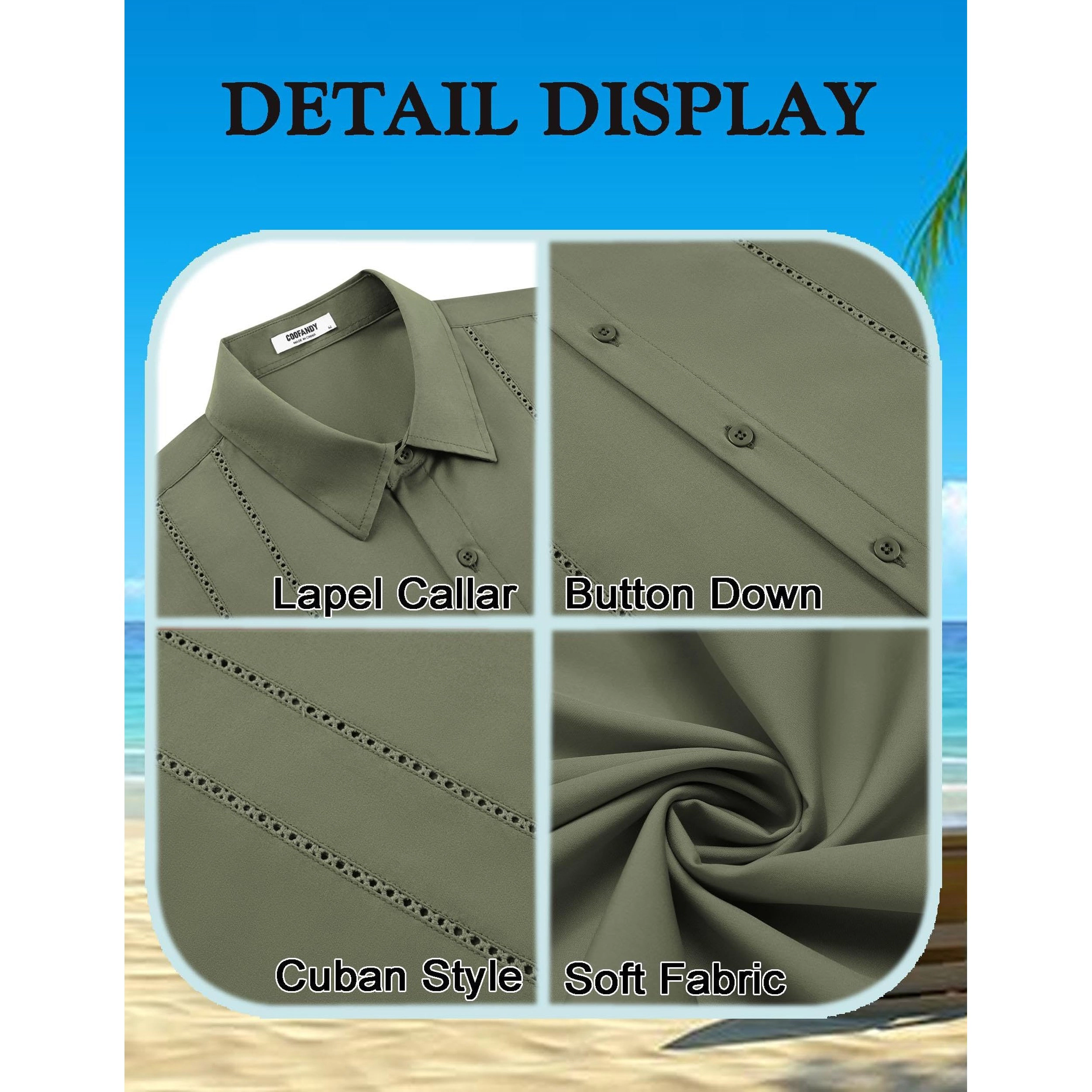 COOFANDY Mens Short Sleeve Button Down Shirts Cuban Collar Pleated  Tops