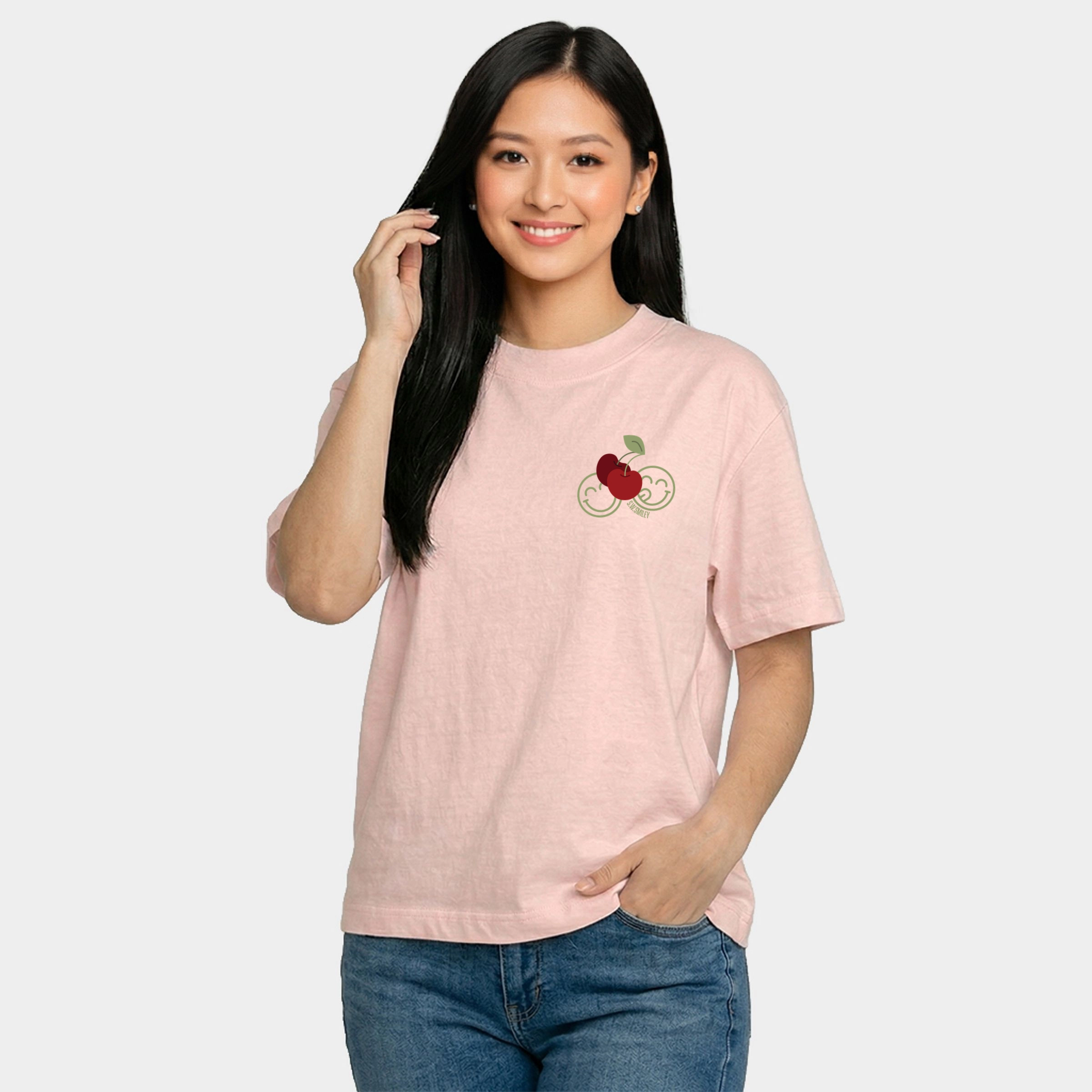 Simply Sage Market - Women's Relaxed Boxy Tee S.W.Smiley Cherry Bunch