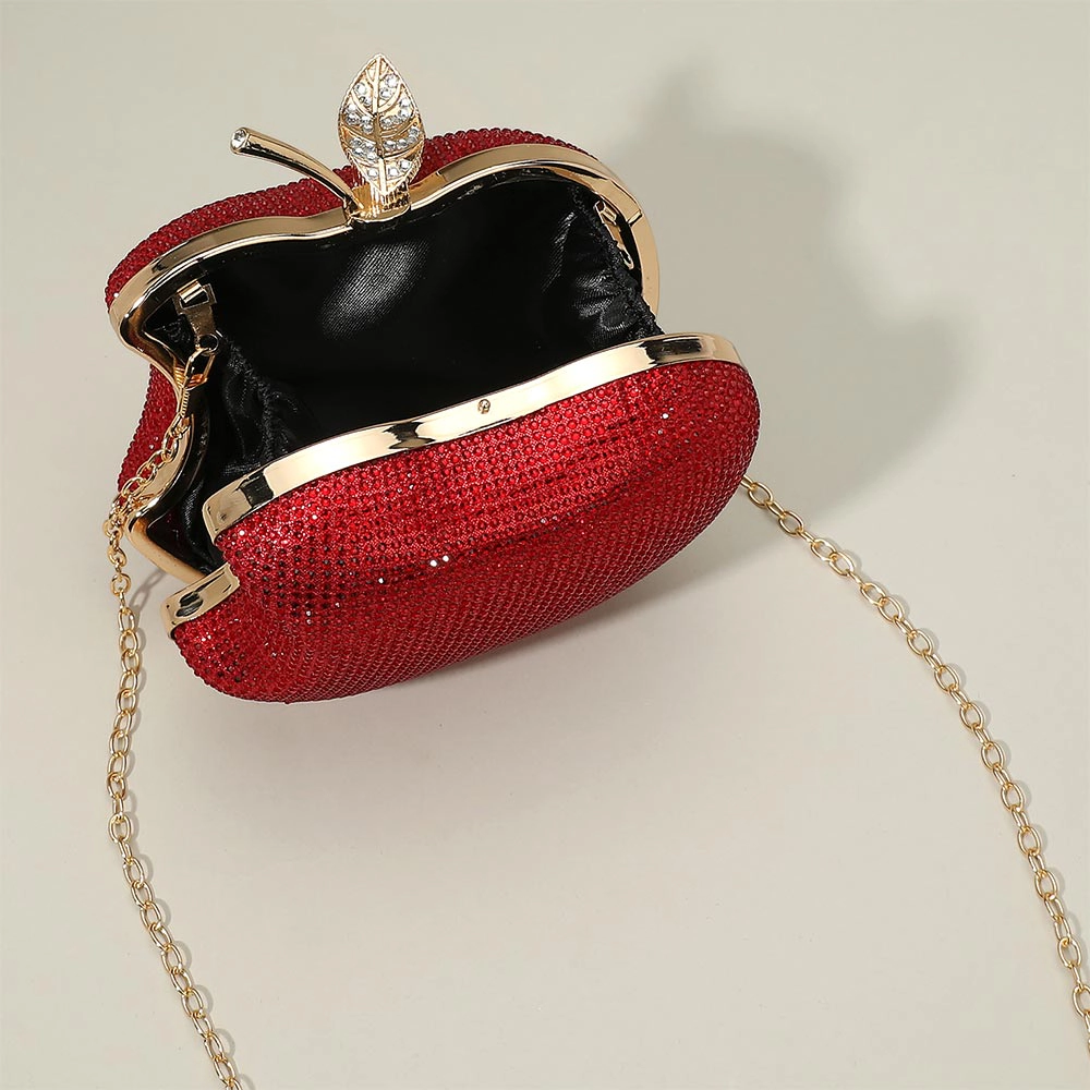 FASHNZFAB Crystal Rhinestone Embellished Apple Evening Clutch Shoulder Bag