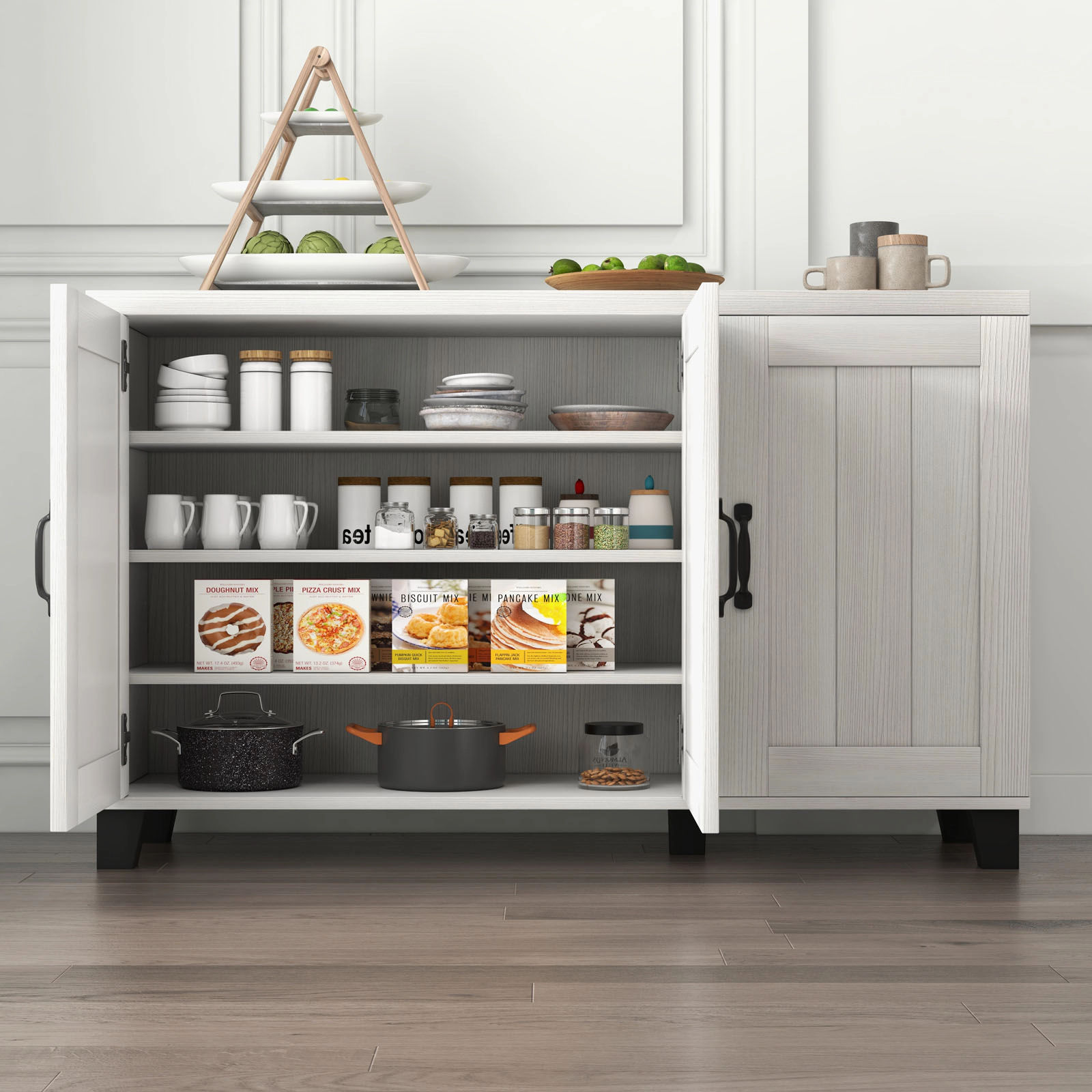 Glintex 45-Inch 3-Door Buffet Sideboard with 150-Lb Countertop, White
