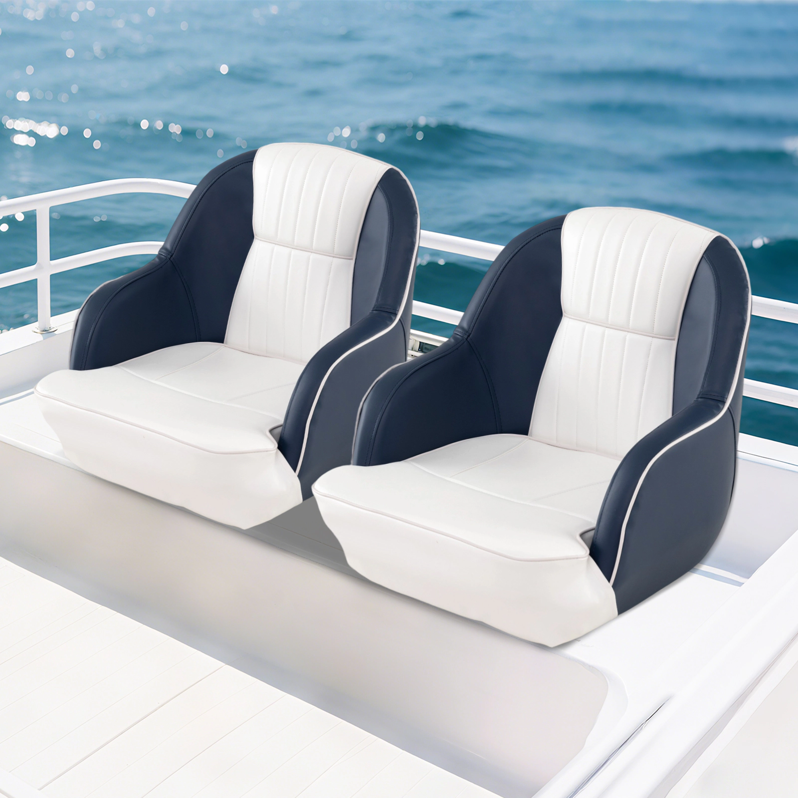 SUGIFT Captain Bucket Pontoon Boat Seat Chair 330-lb Capacity Blue+White Water Toy