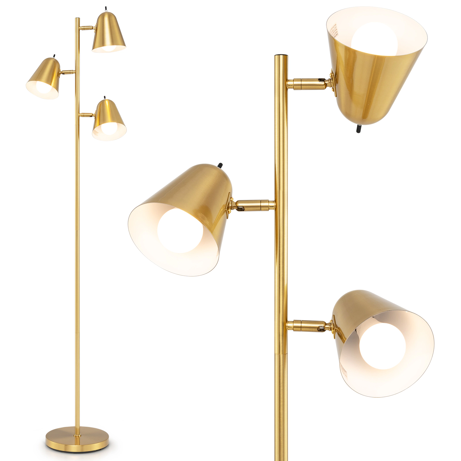 SUGIFT 64-in 3-Light LED Floor Lamp with Adjustable Shades Independent Switching and Weighted Base