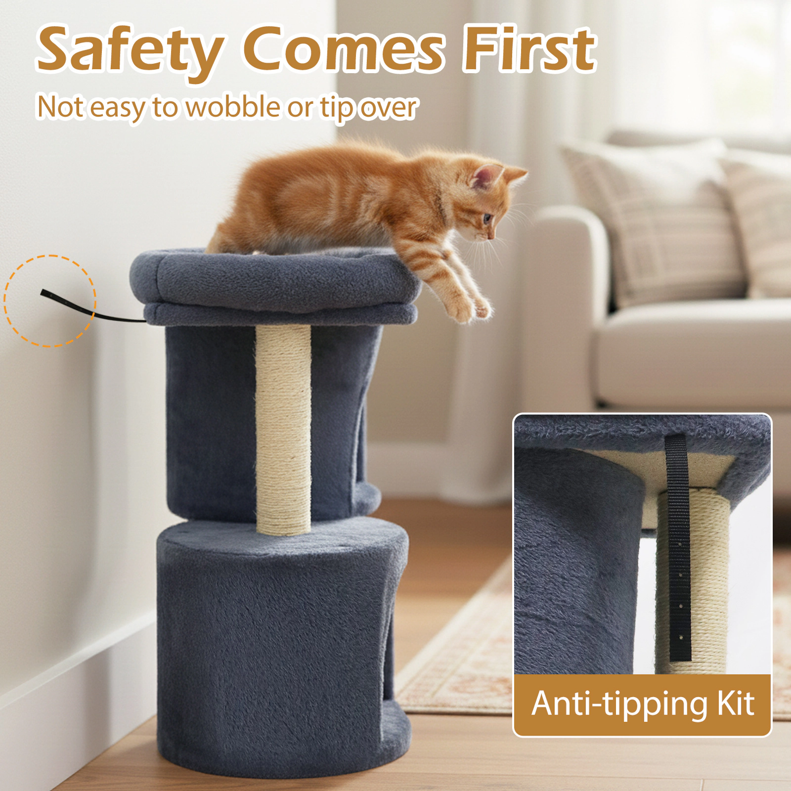 SUGIFT Dark Gray 26 in Cat Tower with 17.5 in Padded Perch and Dual Condos