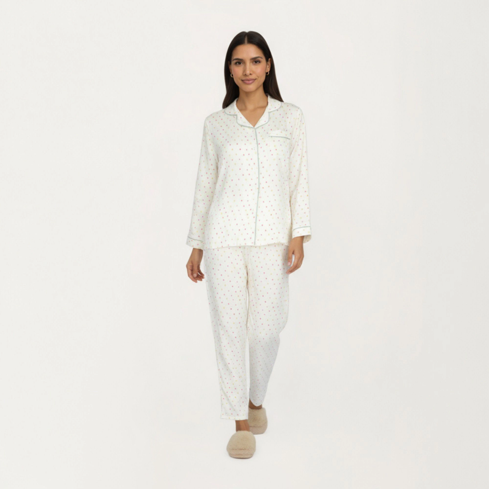 Anna-Kaci Women's 2-Piece Long Sleeve Button Front Pajama Top with Contrast Piping and Relaxed Fit Pants