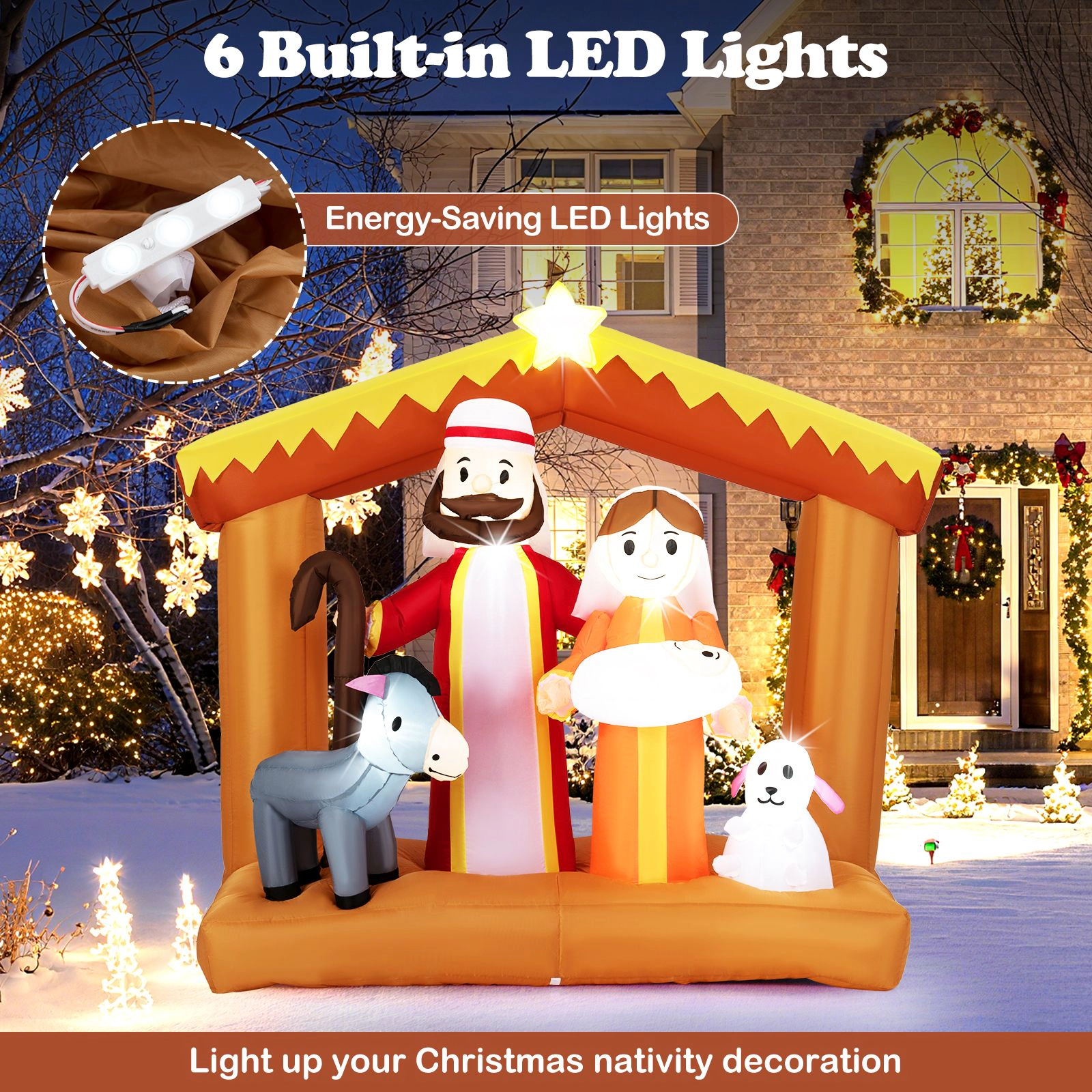 SlickBlue 6FT Christmas Nativity Scene Inflatable with LED Lights
