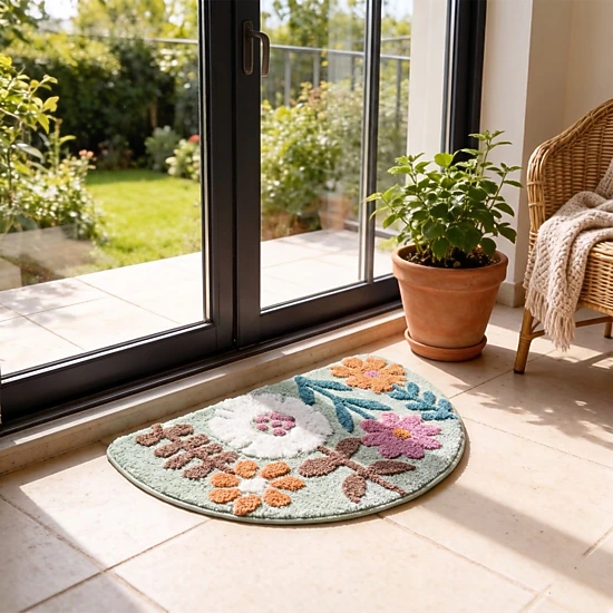 Alilang Unisex Floral Botanical Half Moon Bathroom Floor Mat Soft Absorbent with Non Slip Backing Home Decor
