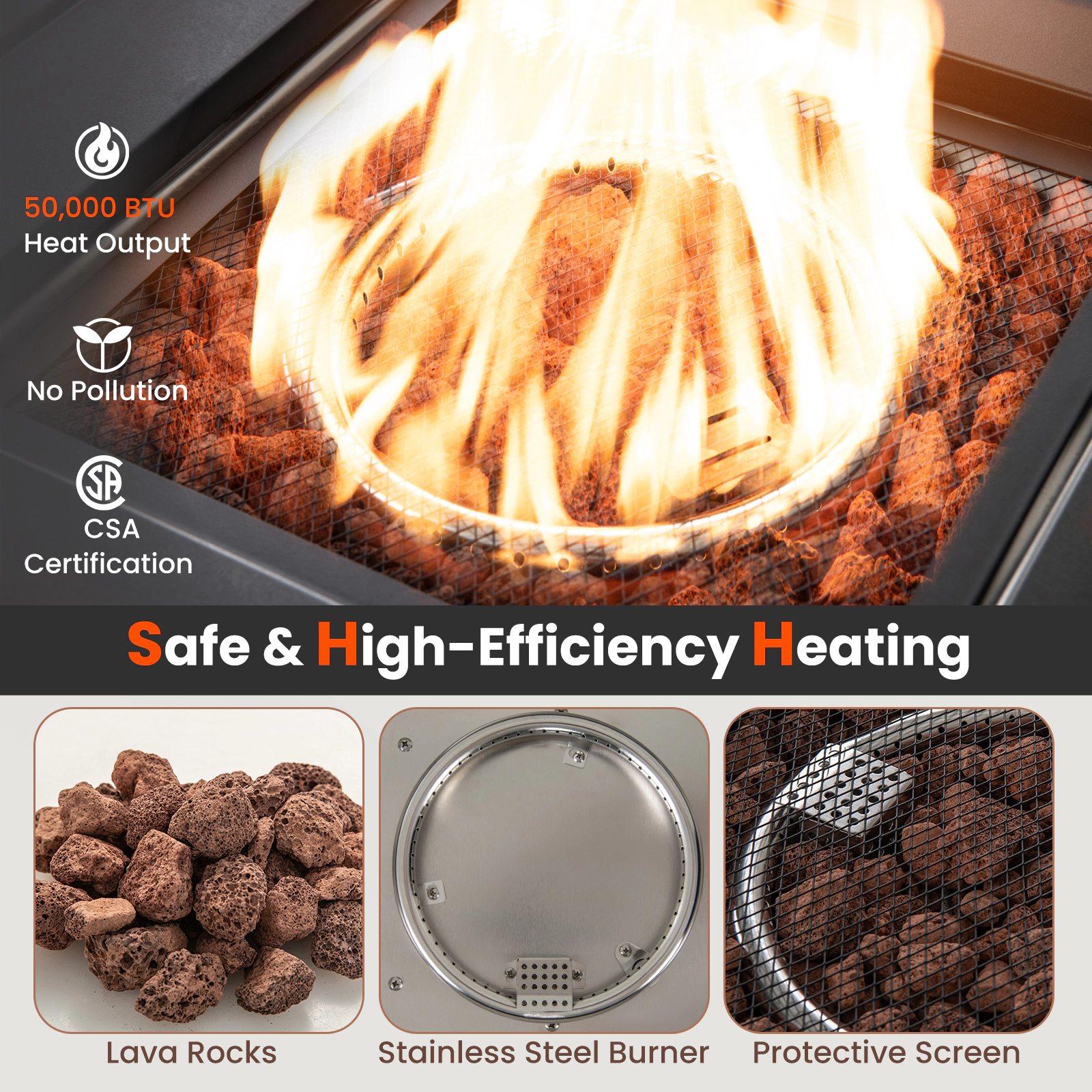 SUGIFT 29-in Compact 50000-BTU Propane Gas Fire Pit Table with Gray PE Rattan Weave and PVC Cover
