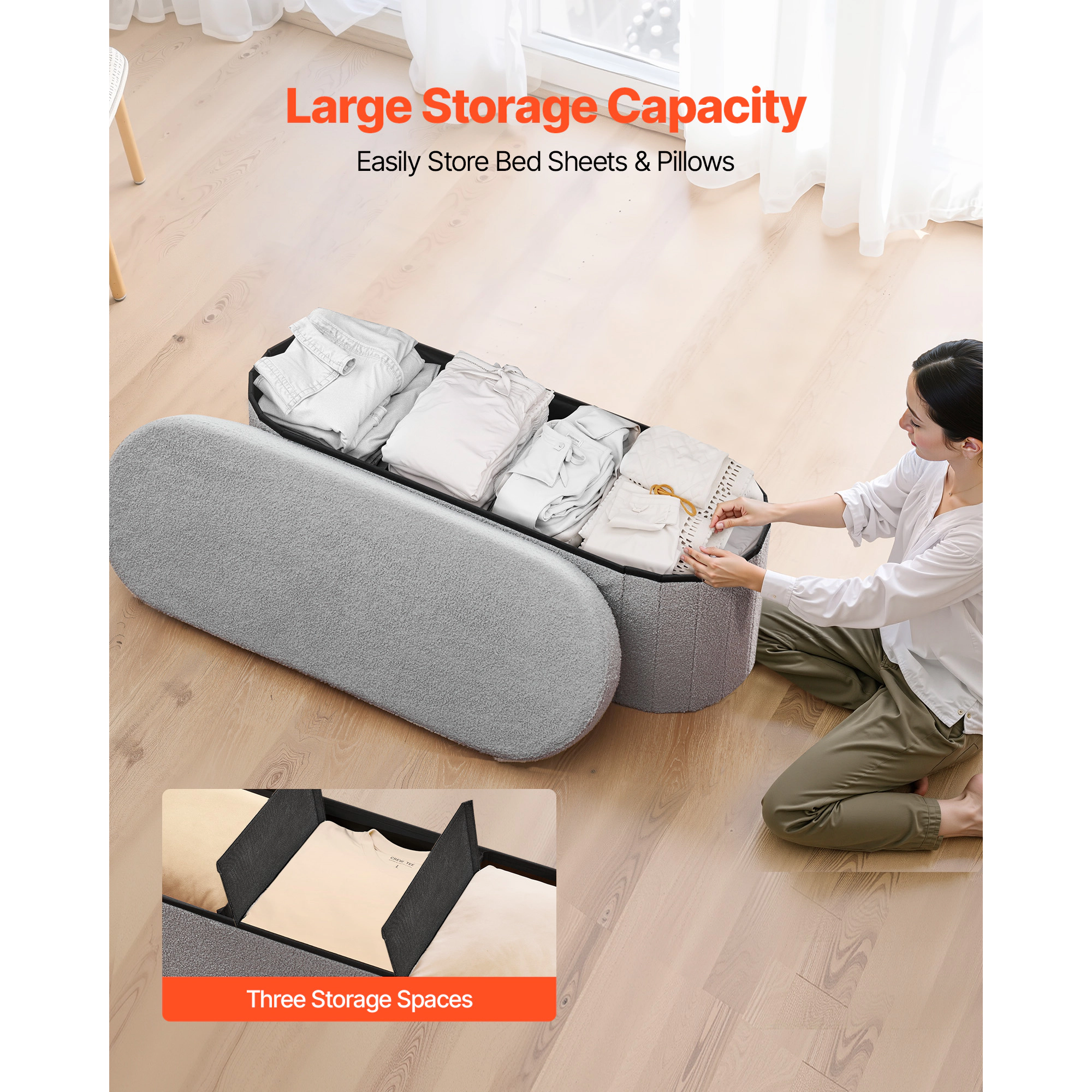 HONGGE Storage Ottoman Bench End of Bed Bench Upholstered Bed Ottoman Chest with Storage for Living Room Bedroom
