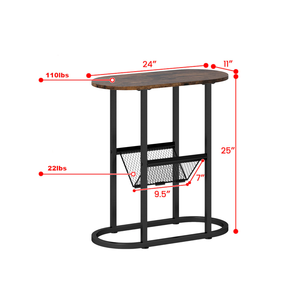 Hivvago 2-Tier Metal Mesh Side Table with Oval Top for Industrial Interiors