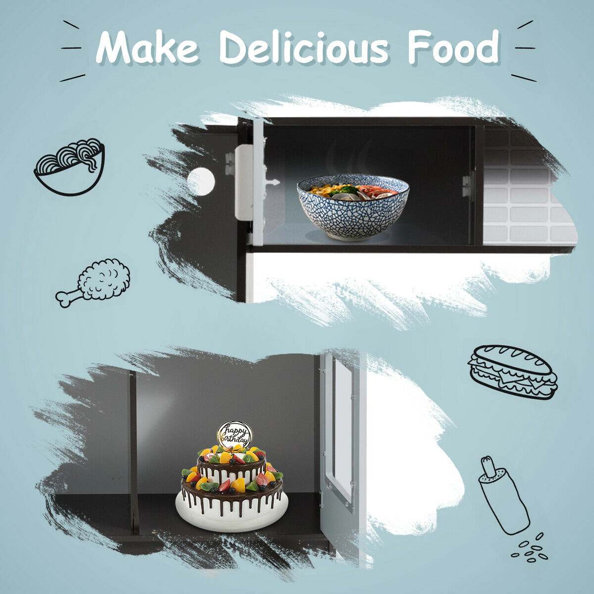 SUGIFT Gray Refrigerator Oven and Simulated Sound Kids Pretend Play Kitchen Cooking Set