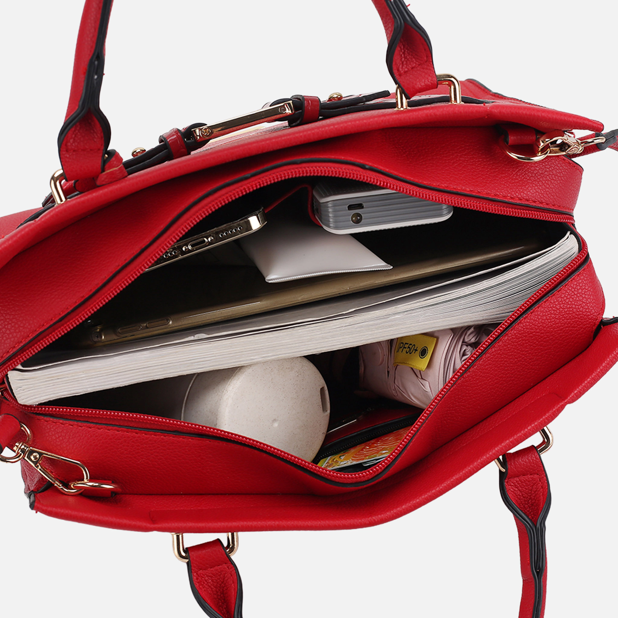 Mia K Collection Virginia Tote - Pebbled Vegan Leather with Croc-Embossed Accents and Matching Wallet