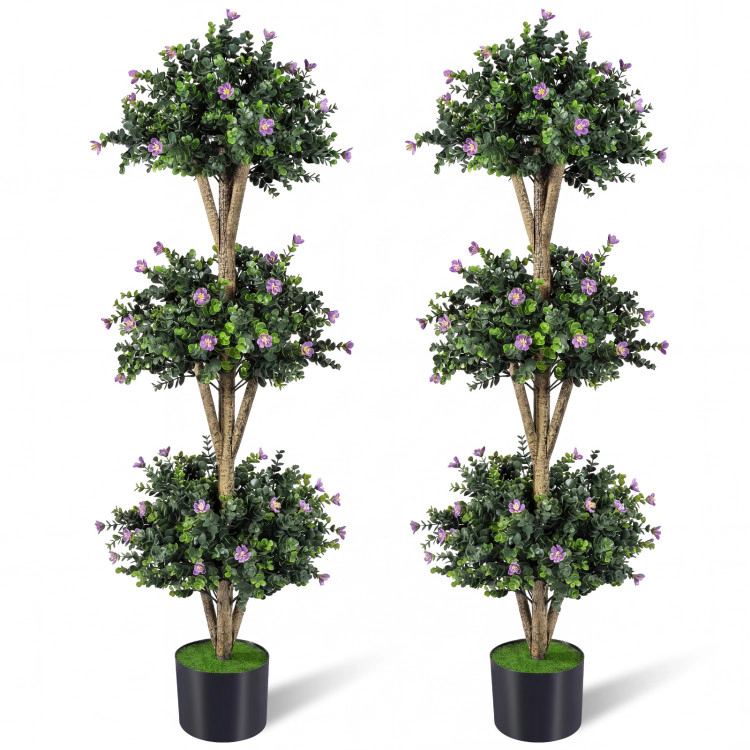 Slickblue Set of 2 Artificial Boxwood Topiary Trees 51in Faux Greenery for Patio Entryway Decor