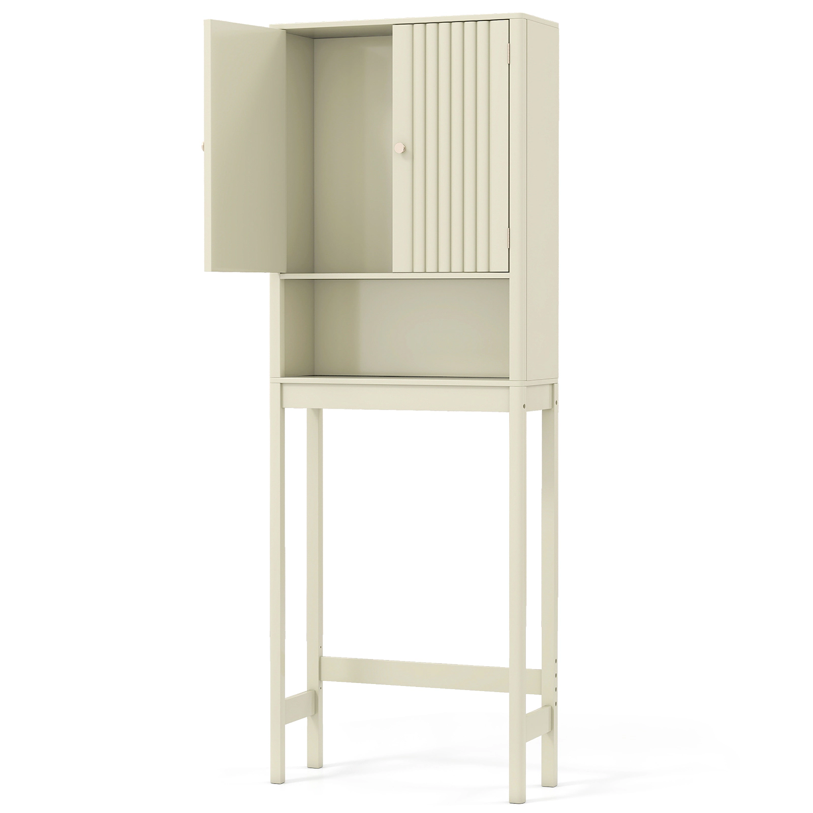 Slickblue Over The Toilet Bathroom Storage Cabinet with Fluted Doors and Adjustable Shelf