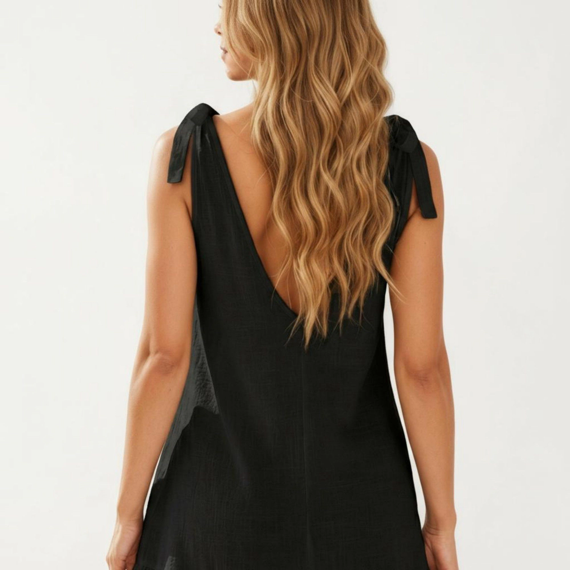 Anna-Kaci Women's Sleeveless Swim Cover Up Dress with Tie Shoulder Straps and Ruffle Hem Detail