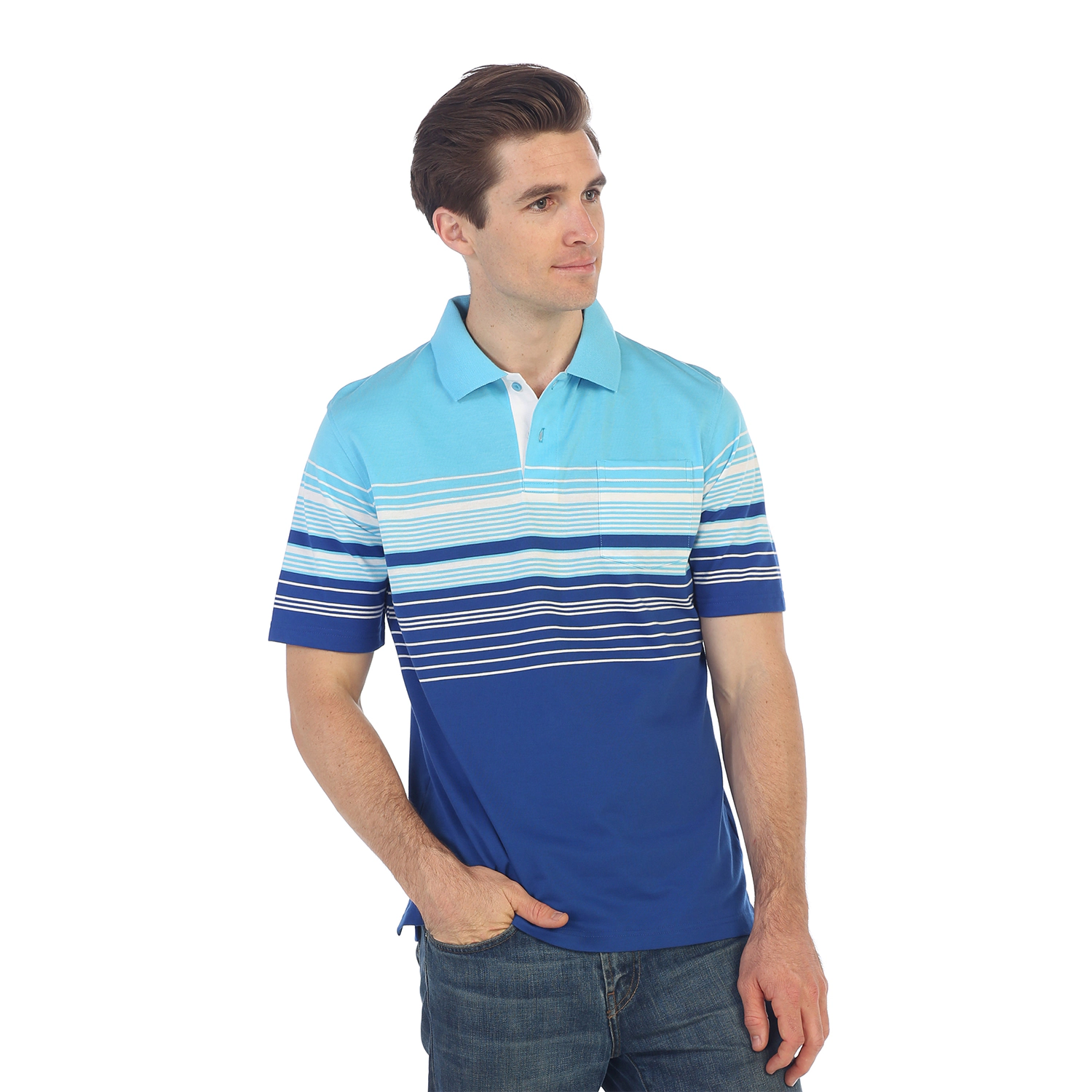 Gioberti Men's Striped Polo Shirt With Pocket - Yarn Dye