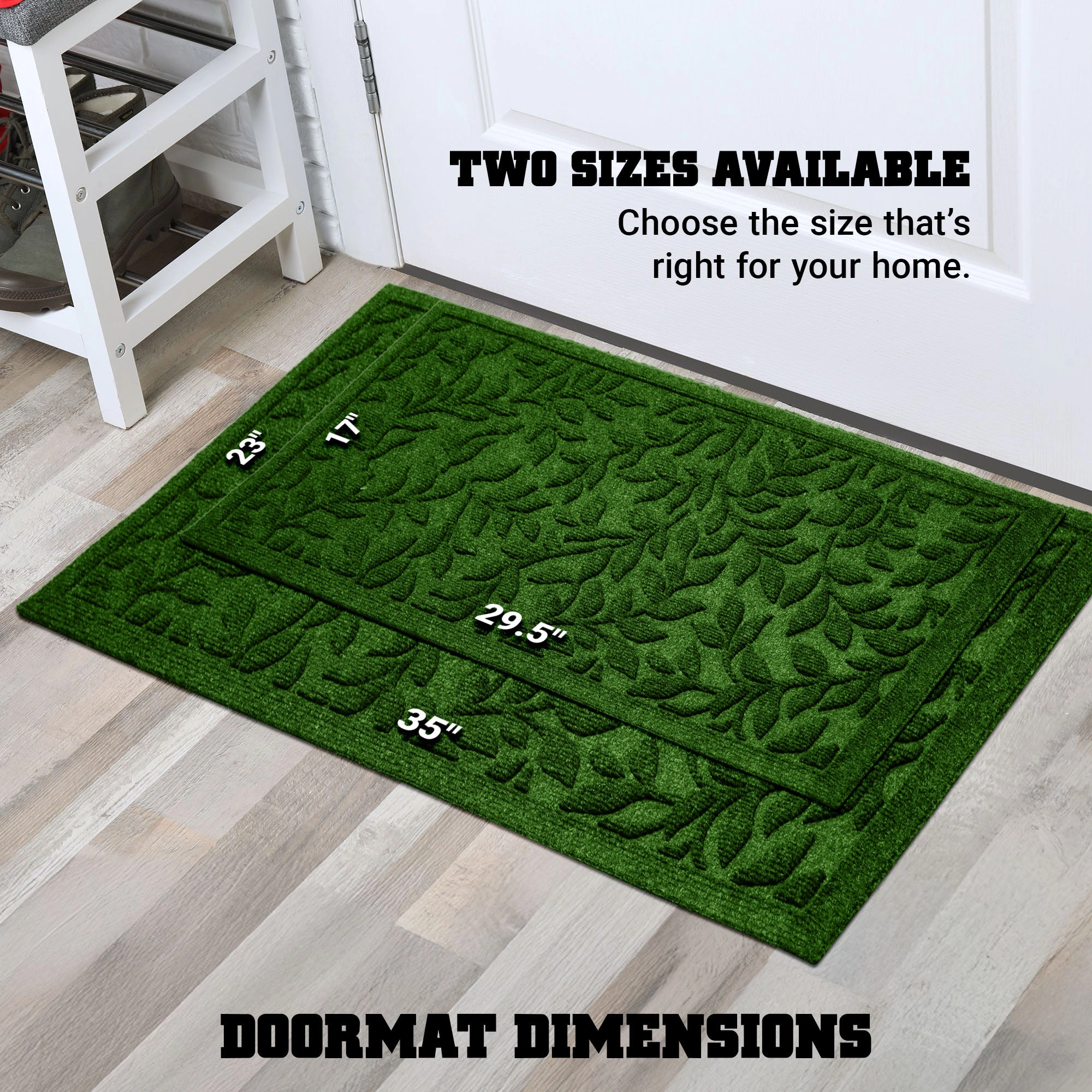 G128 Green Leaves Door Mat 23 x 35 in - Heavy Duty Polypropylene, Natural Rubber Non-Slip, Indoor/Outdoor Welcome Mat