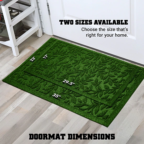 G128 Green Leaves Door Mat 23 x 35 in - Heavy Duty Polypropylene