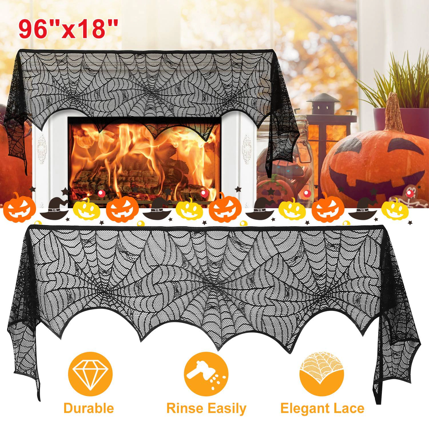 GBruno Lace Spiderweb Fireplace Mantle Scarf 96x18in