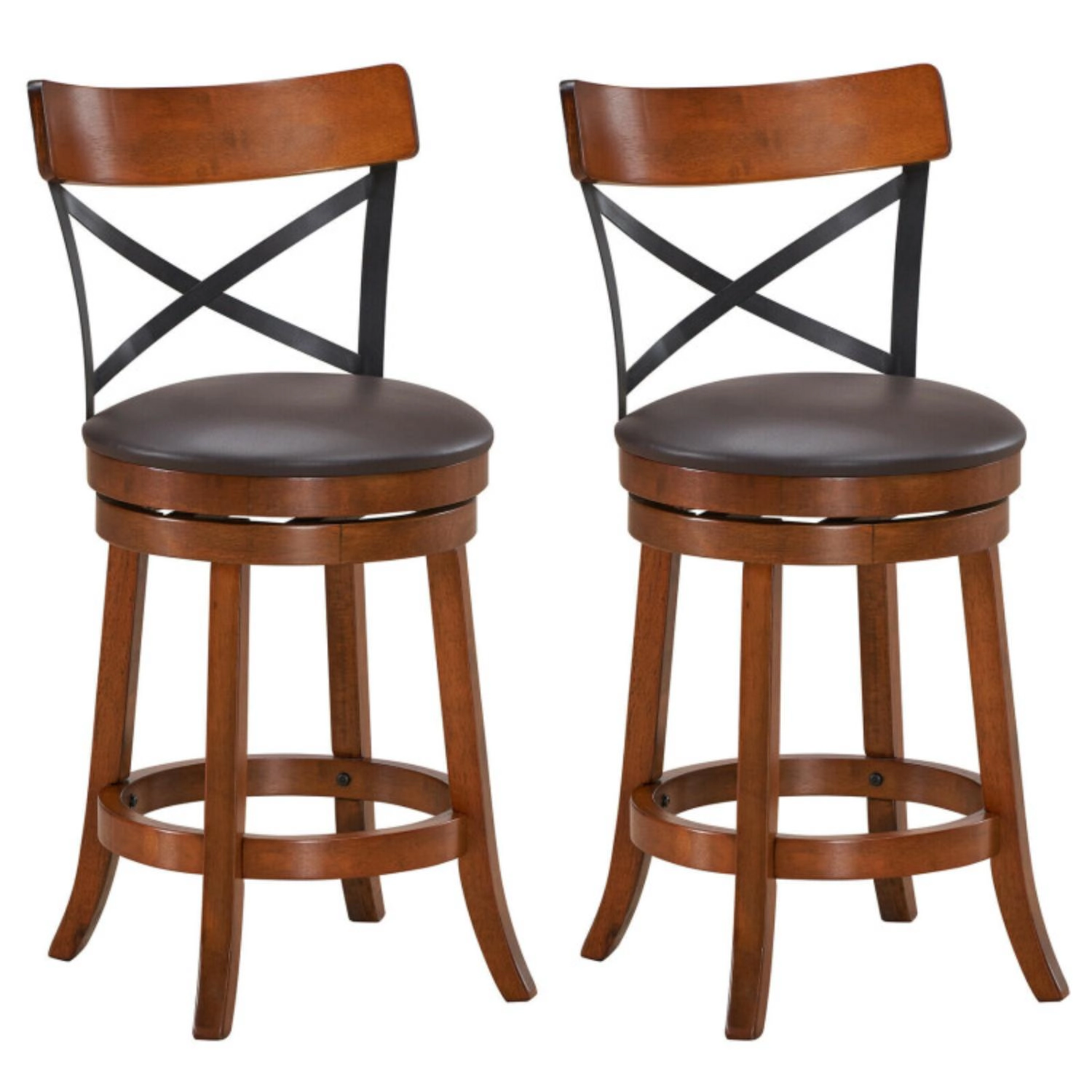 Hivvago Set of 2 Bar Stools 360-Degree Swivel Dining Bar Chairs with Rubber Wood Legs-25 inch
