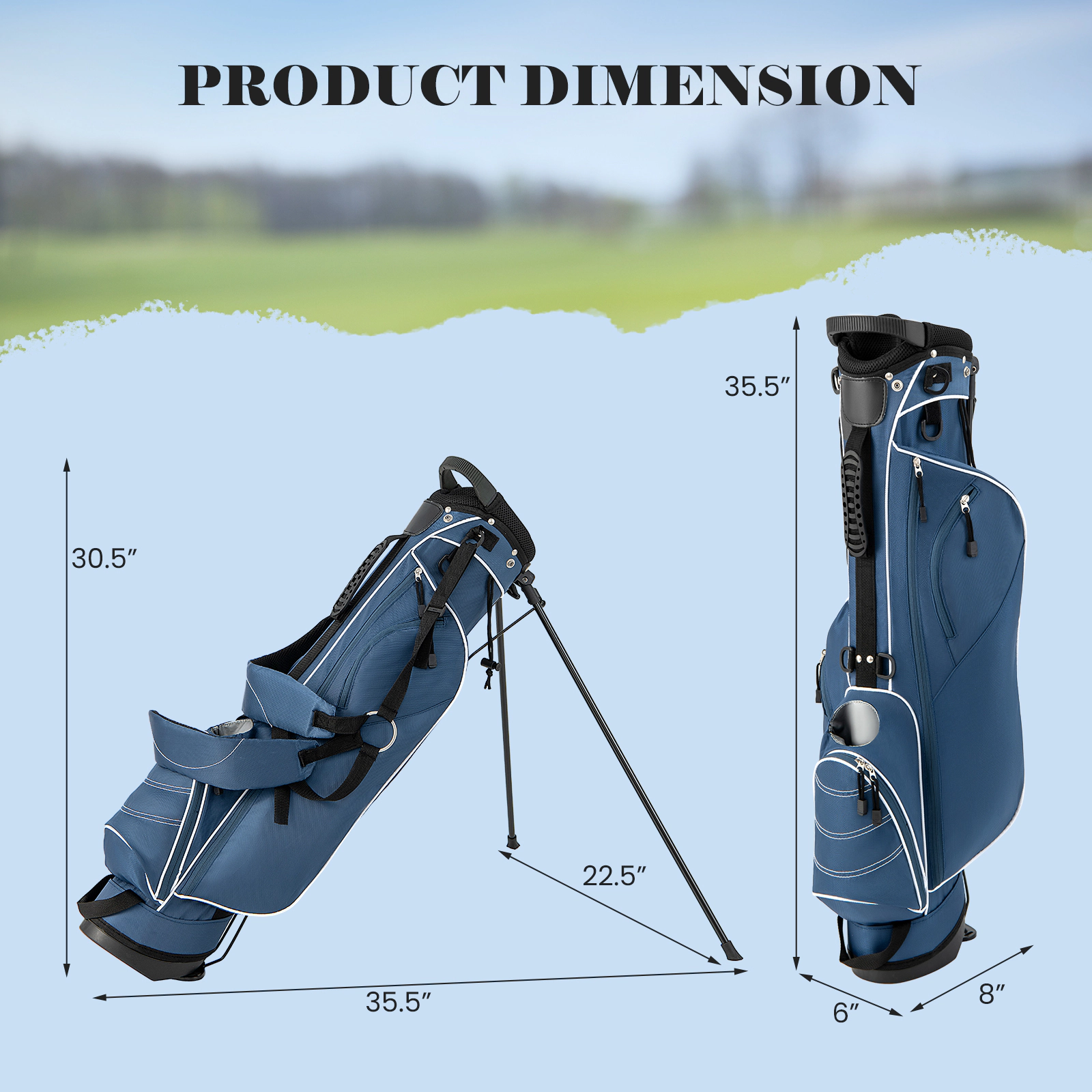SUGIFT Blue 4-Way Top Divider and Zippered Organizer Pockets Golf Stand Cart Bag