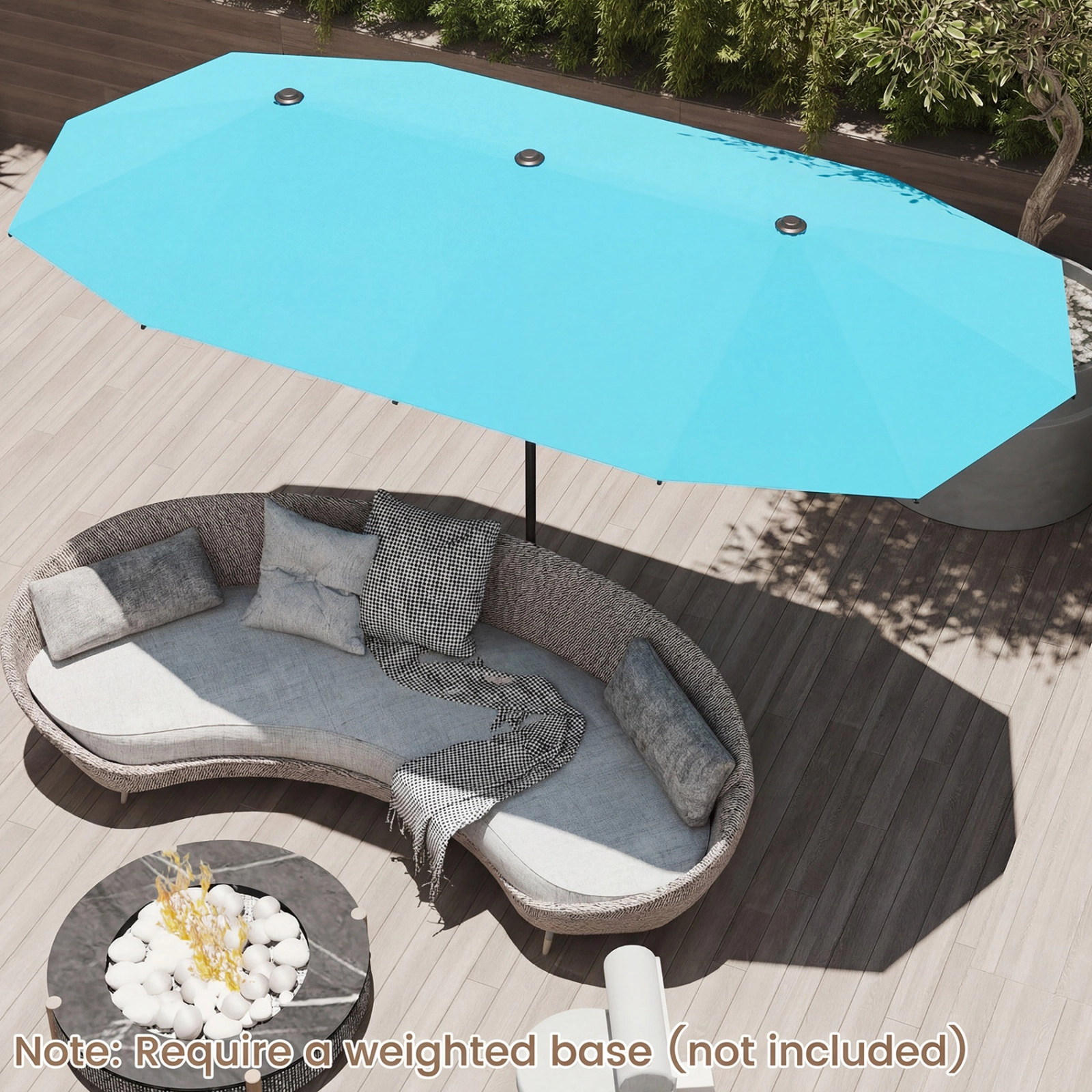 SUGIFT 13-ft Turquoise Rectangular Double-Sided Market Patio Umbrella with Hand Crank and 12 Ribs for Yard