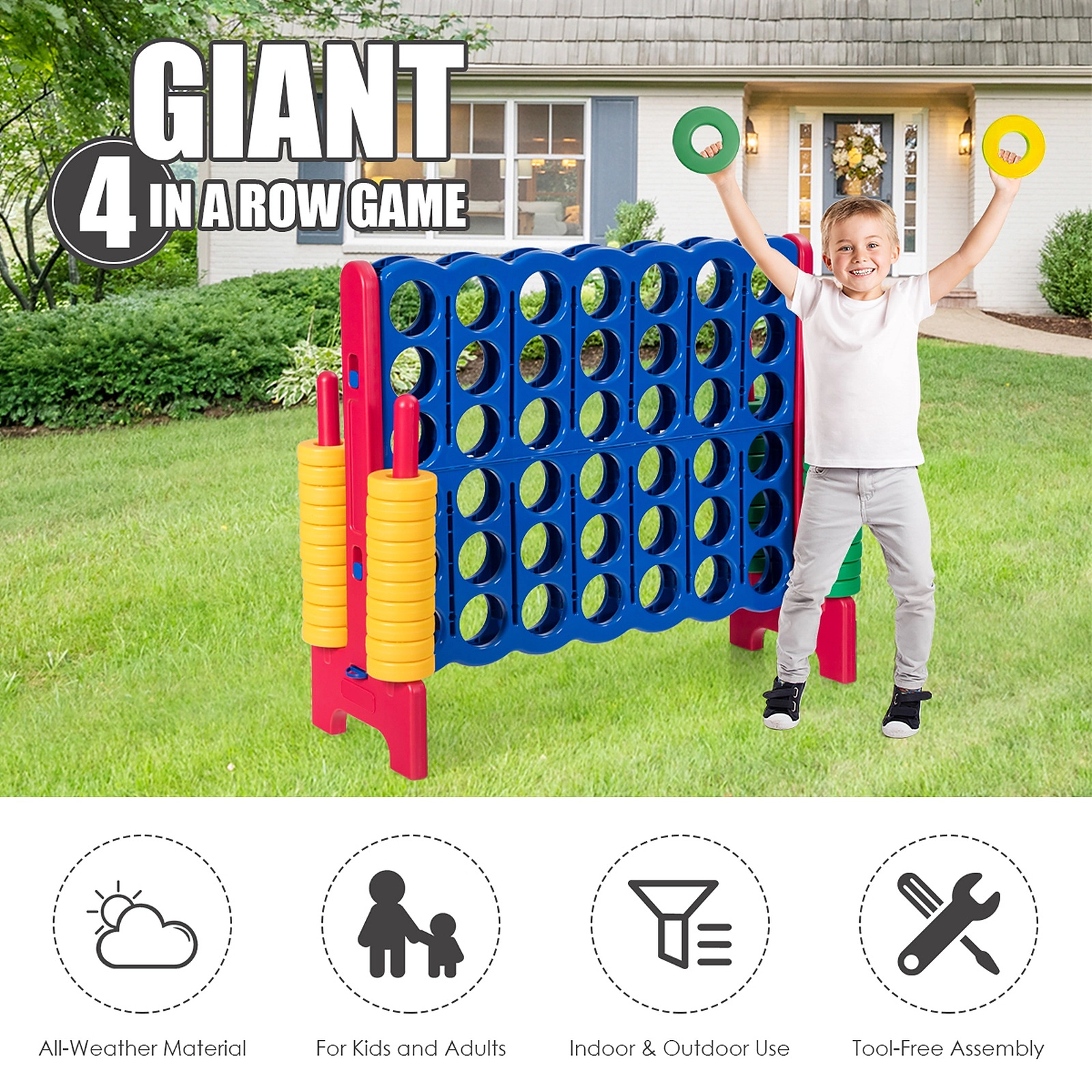 SUGIFT Red Jumbo 4-to-Score Giant Game Set with 42 Rings and Quick-Release Slider 47.5-in W 17-in D 41-in H