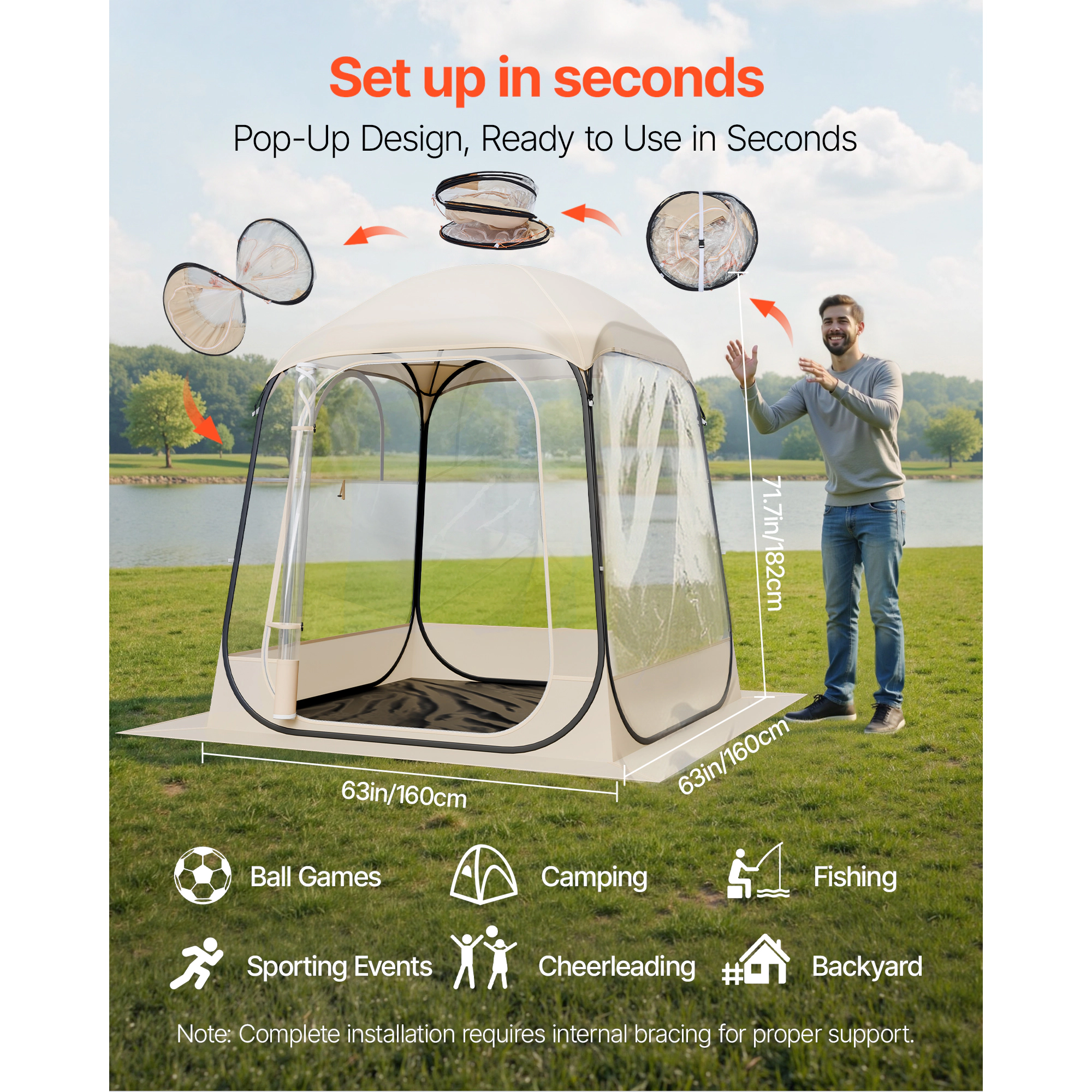 HONGGE Pop up Sports Tent Clear Bubble Tent for Waterproof Outdoor Pod with Floor Mat & Top Cover Garden Igloo Dome