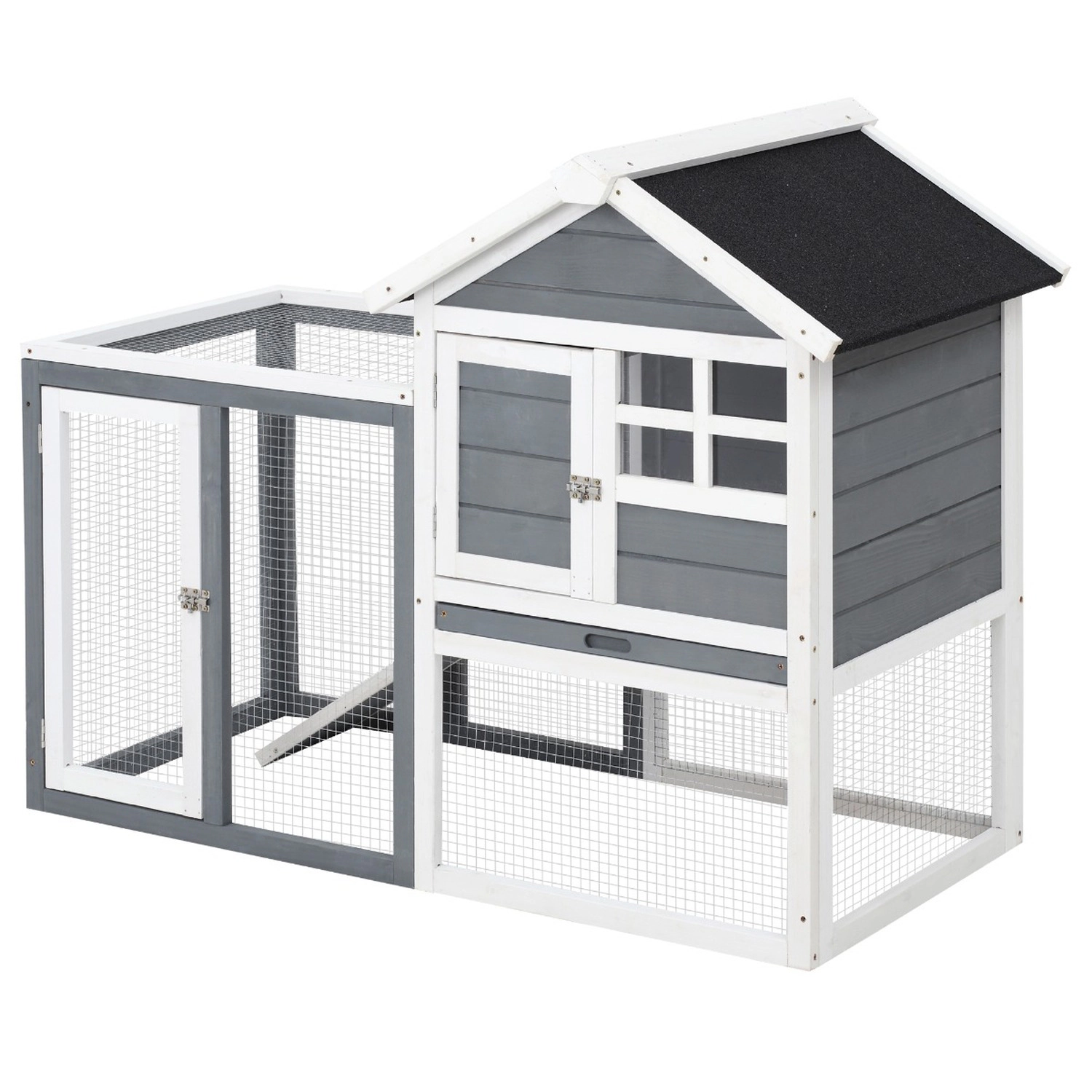 HONGGE Rabbit Wooden Hutch with Asphalt Roof Outdoor Run