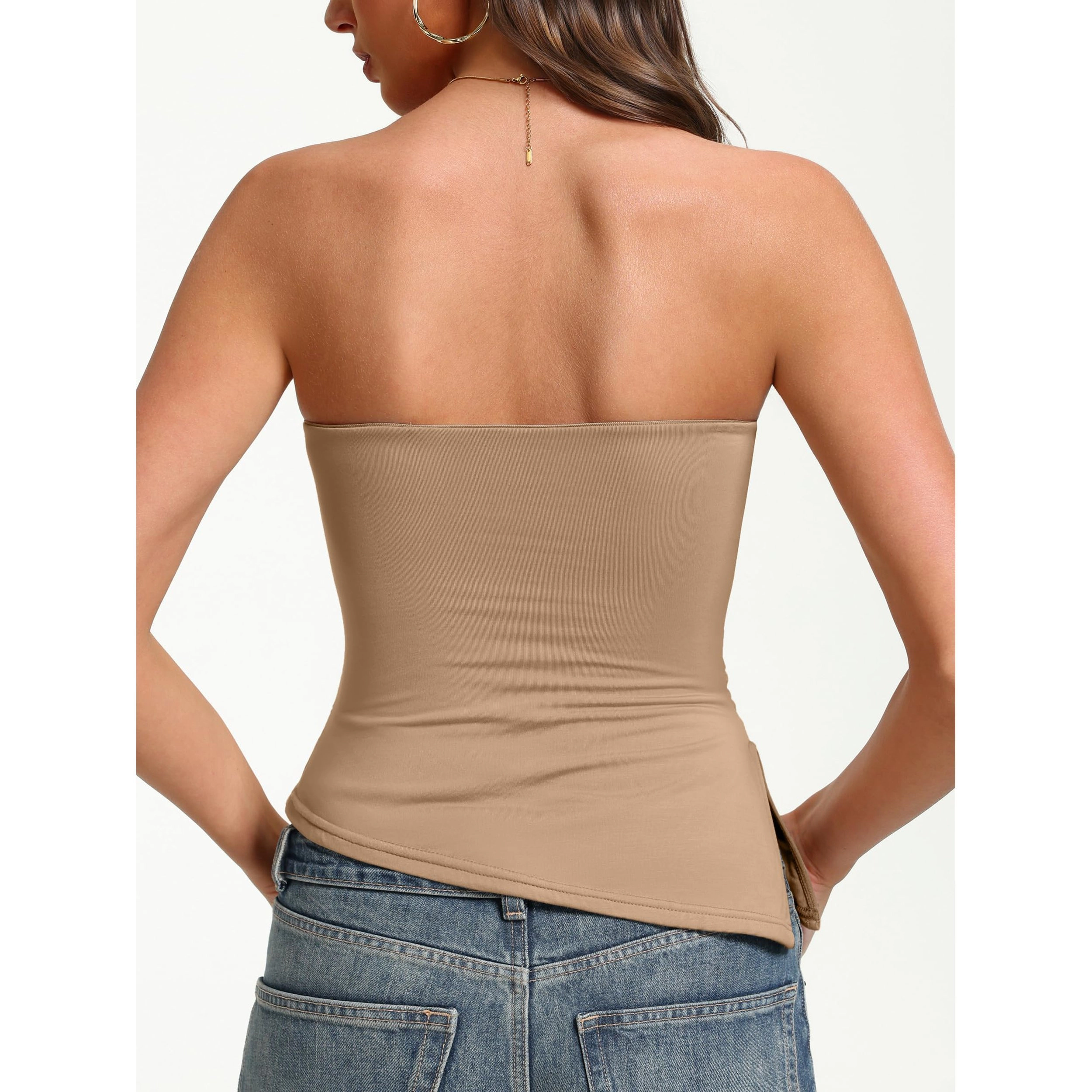 Avidlove Women's Double Lined Strapless Asymmetrical Hem Ruched Tube Top