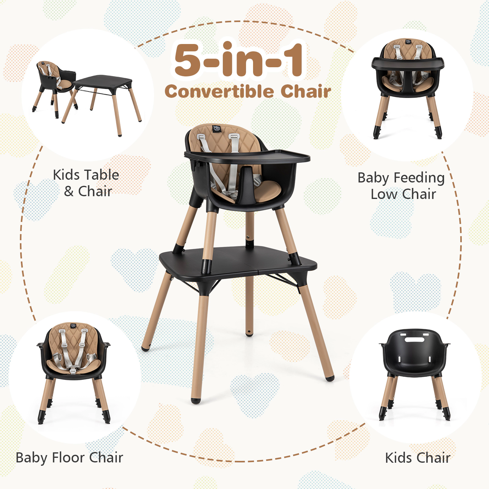 SUGIFT PU Cushion 4-in-1 Convertible Baby High Chair and Toddler Table Set
